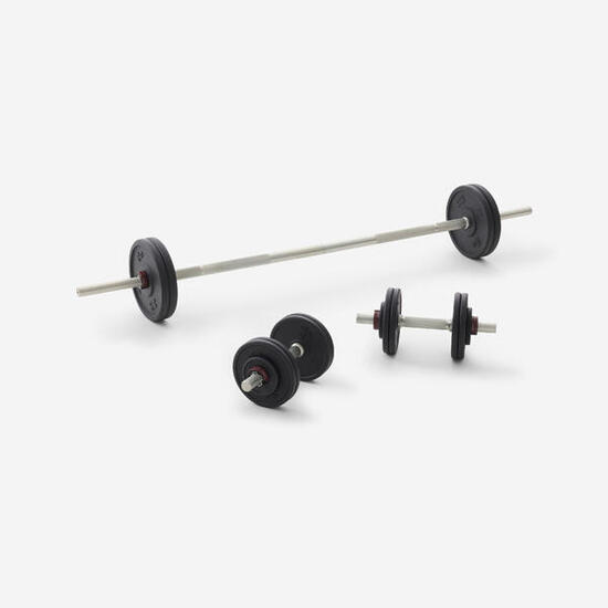 Kit 50 kg haltères et barre musculation avec disque de fonte à 80 % recyclée