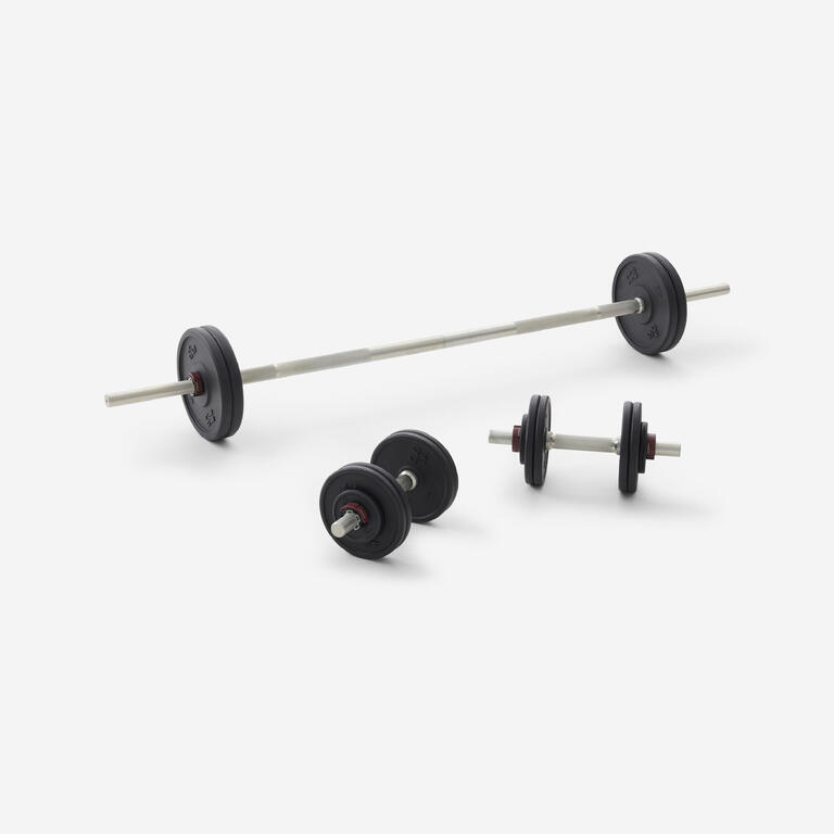 Weight Training 50 kg 80% Recycled Cast Iron Dumbbells and Bar Set