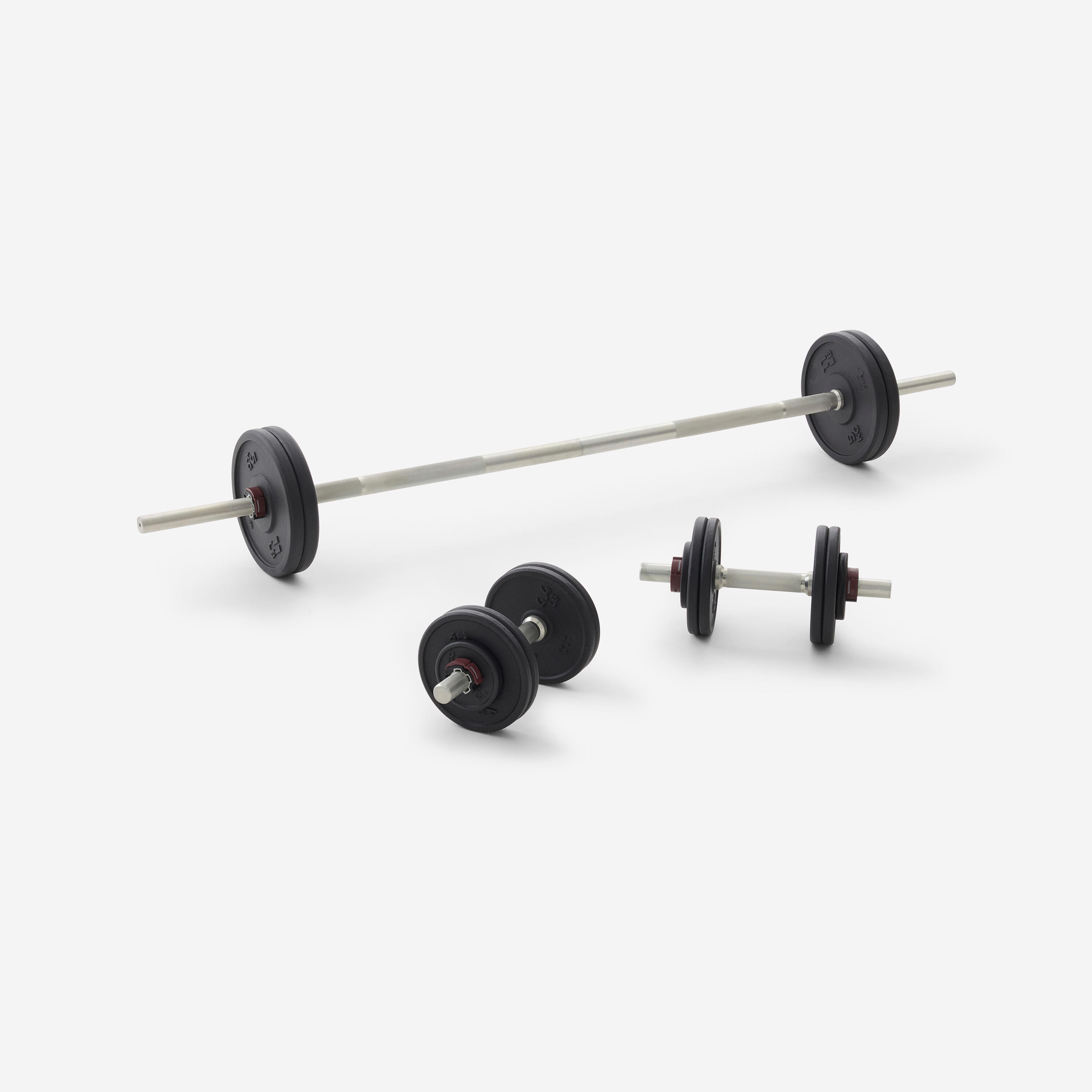 Weight Training 50 kg 80% Recycled Cast Iron Dumbbells and Bar Set