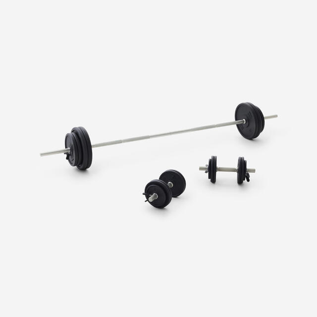 Hantelset, Langhantel und Kurzhantel Set mit Stangen 93 kg Krafttraining