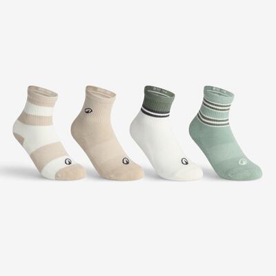 Sportsokken rs 300 4 paar voor kinderen beige/groen