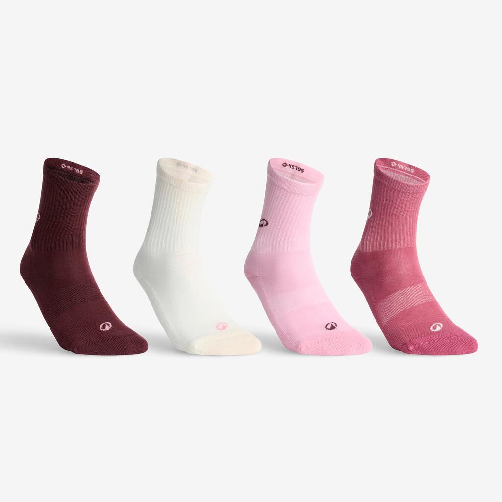Pack of 4 Pairs of High Sports Socks, RS 300 - Pink and White