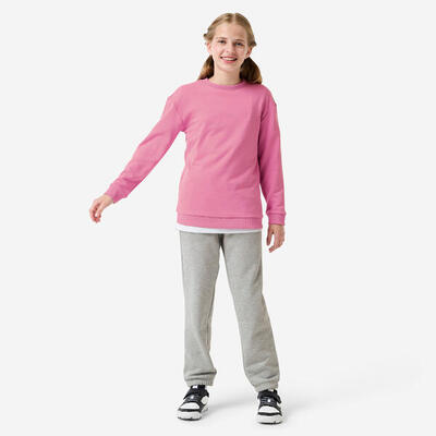 Ademend trainingspak van french terry voor meisjes roze en grijs