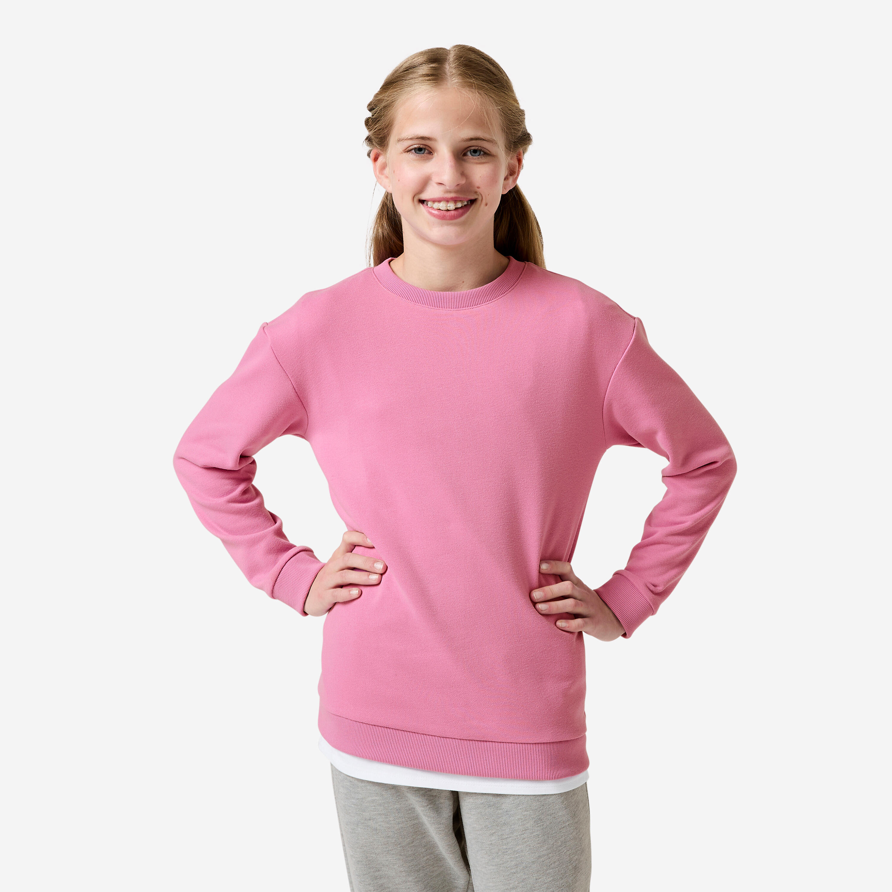Survêtement french terry respirant fille, rose et gris 2/9
