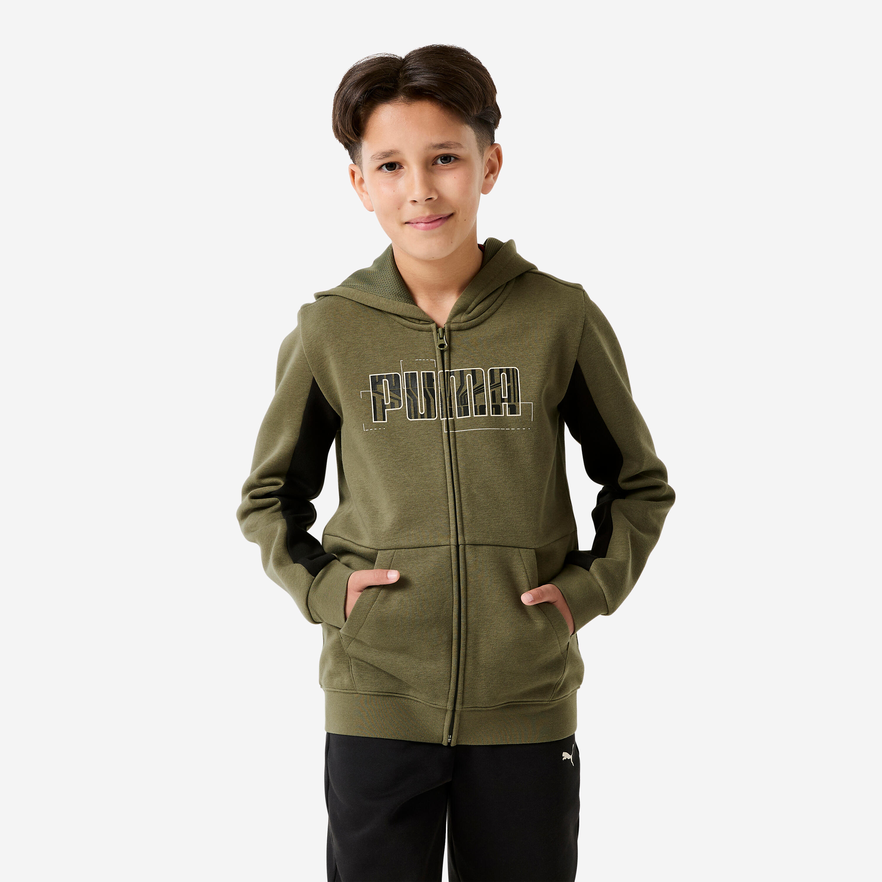 Ensemble de survêtement zippé enfant, kaki et noir 2/11