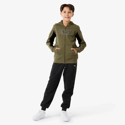 Tuta Puma bambino ginnastica con zip felpata verde militare-nero