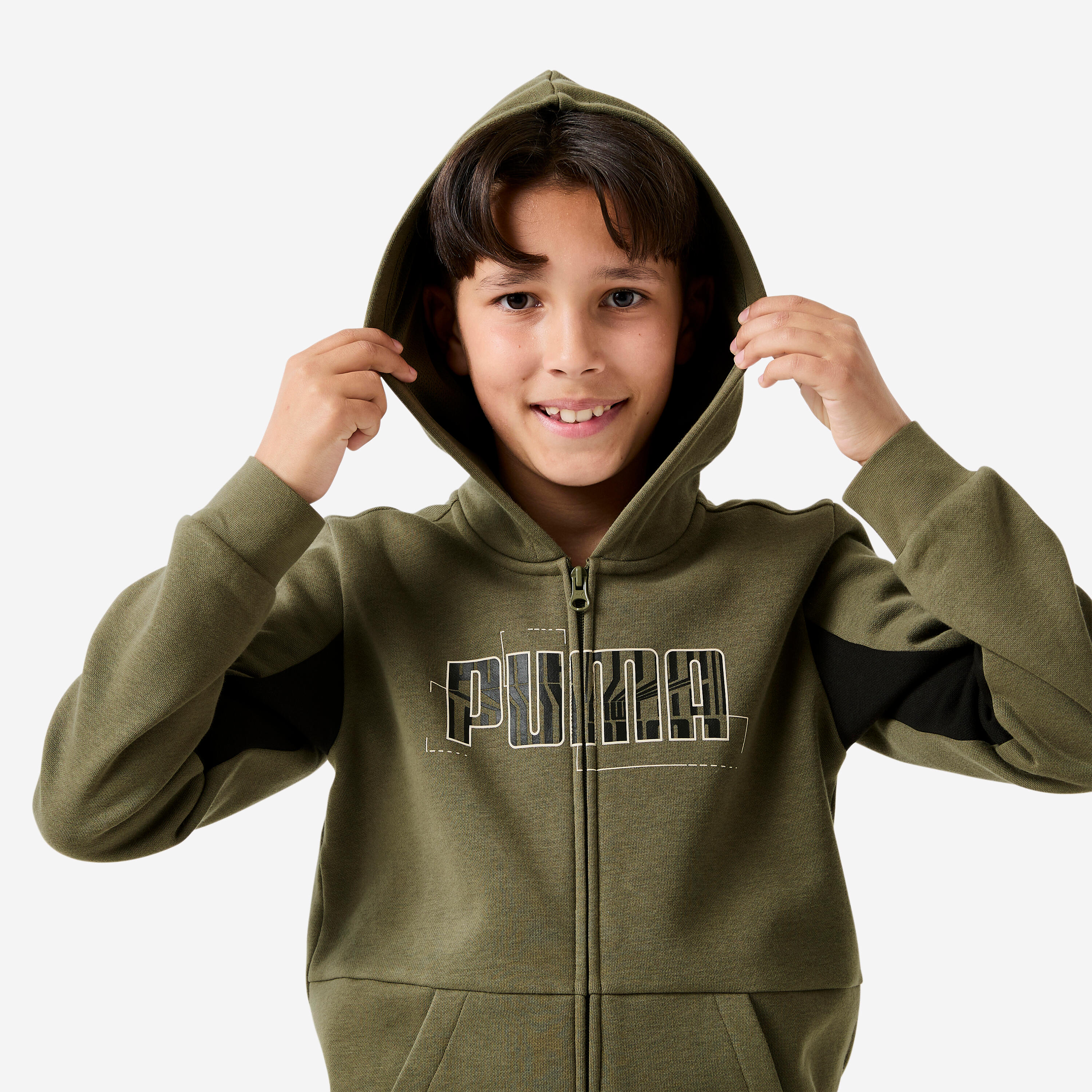 Ensemble de survêtement zippé enfant, kaki et noir 3/11