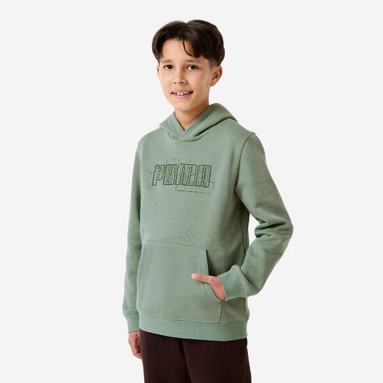 Felpa Puma bambino ginnastica con cappuccio pesante lilla-grigio stampata