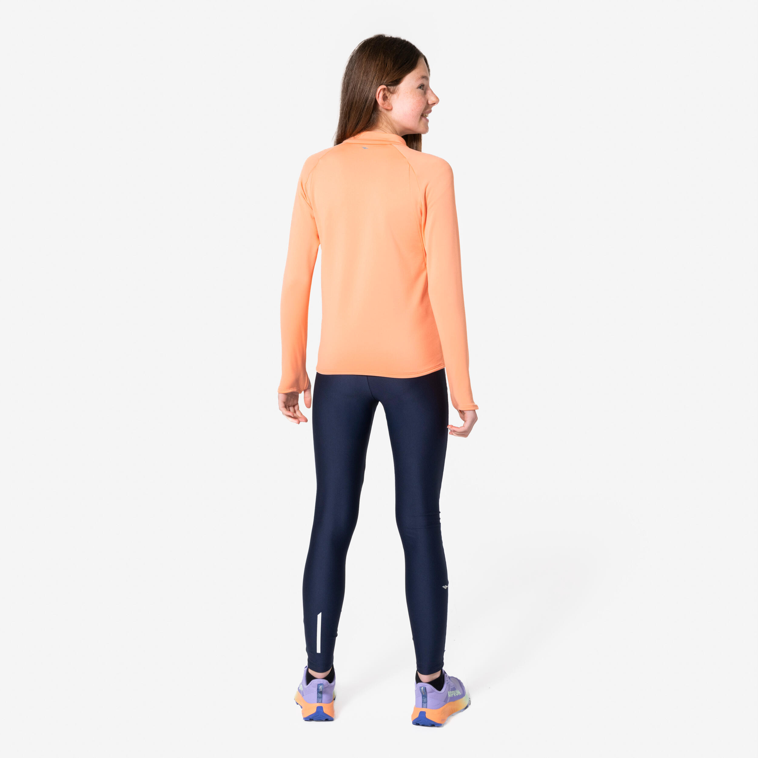 Tee-Shirt manches longues running Enfant 1/2 zip chaud - KIPRUN Warm 100 Orange 2/11