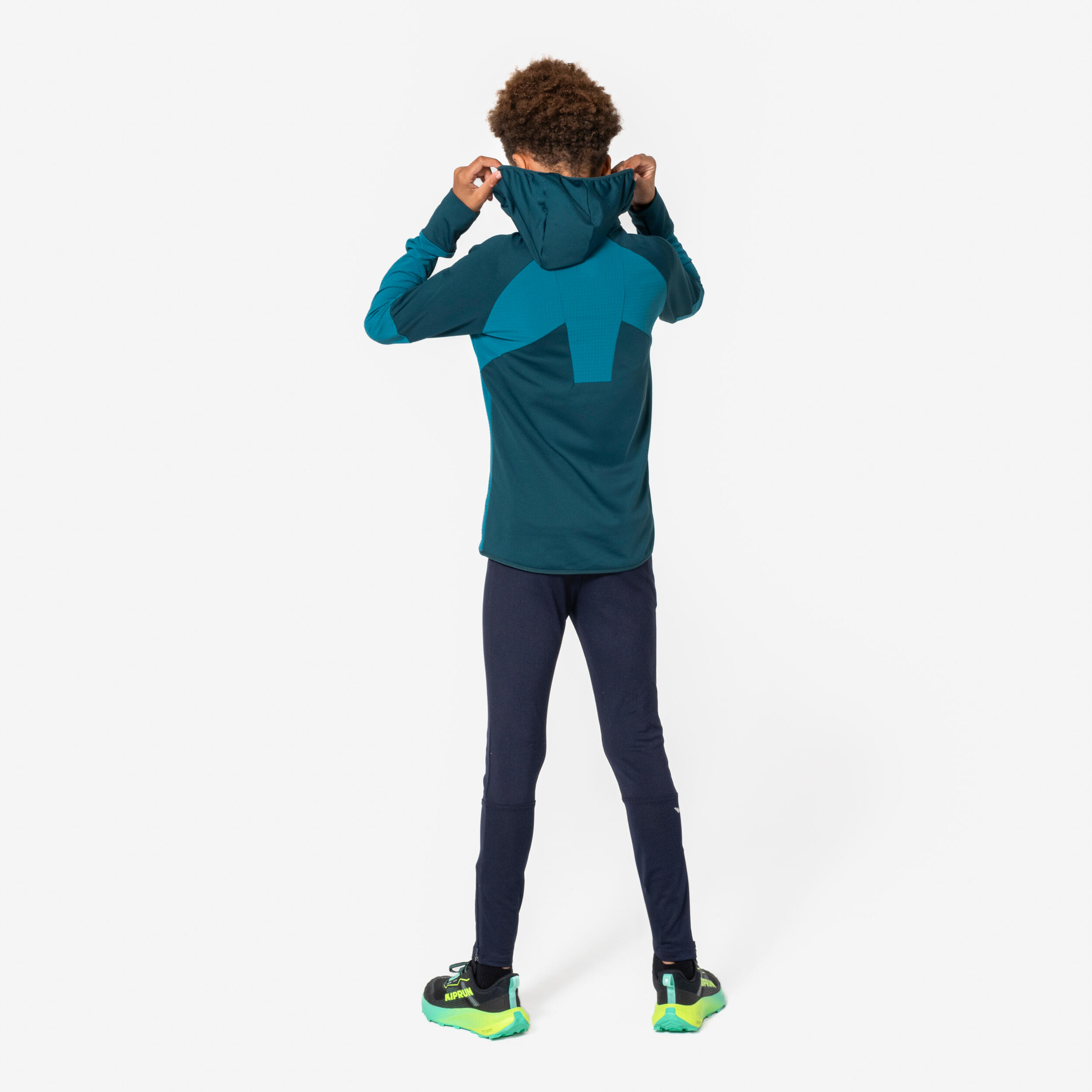 T-shirt manches longues de running garçon, Kiprun Run 900 Warm bleu 13/15