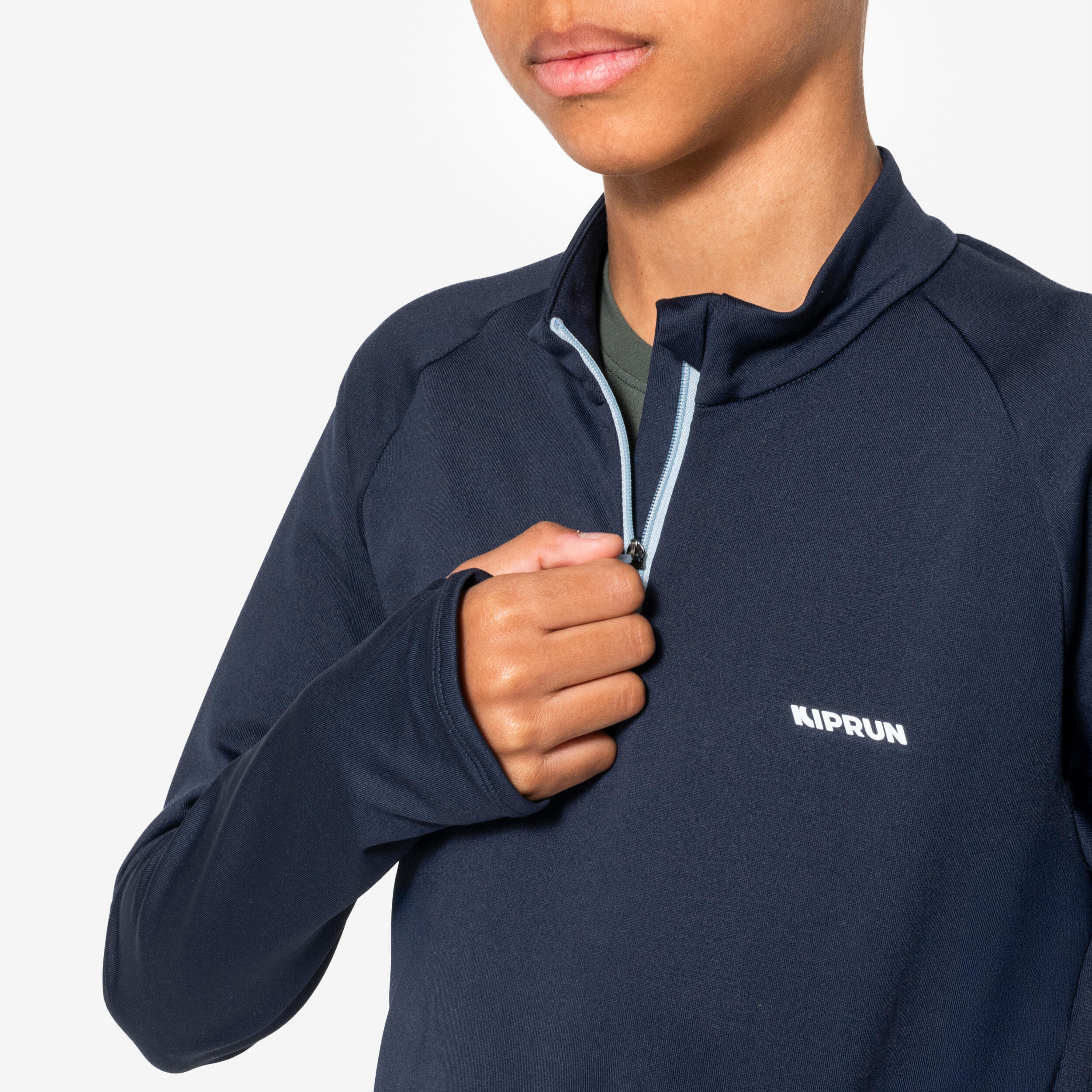Tee-Shirt manches longues running Enfant 1/2 zip chaud - KIPRUN Warm 100 Marine 3/11