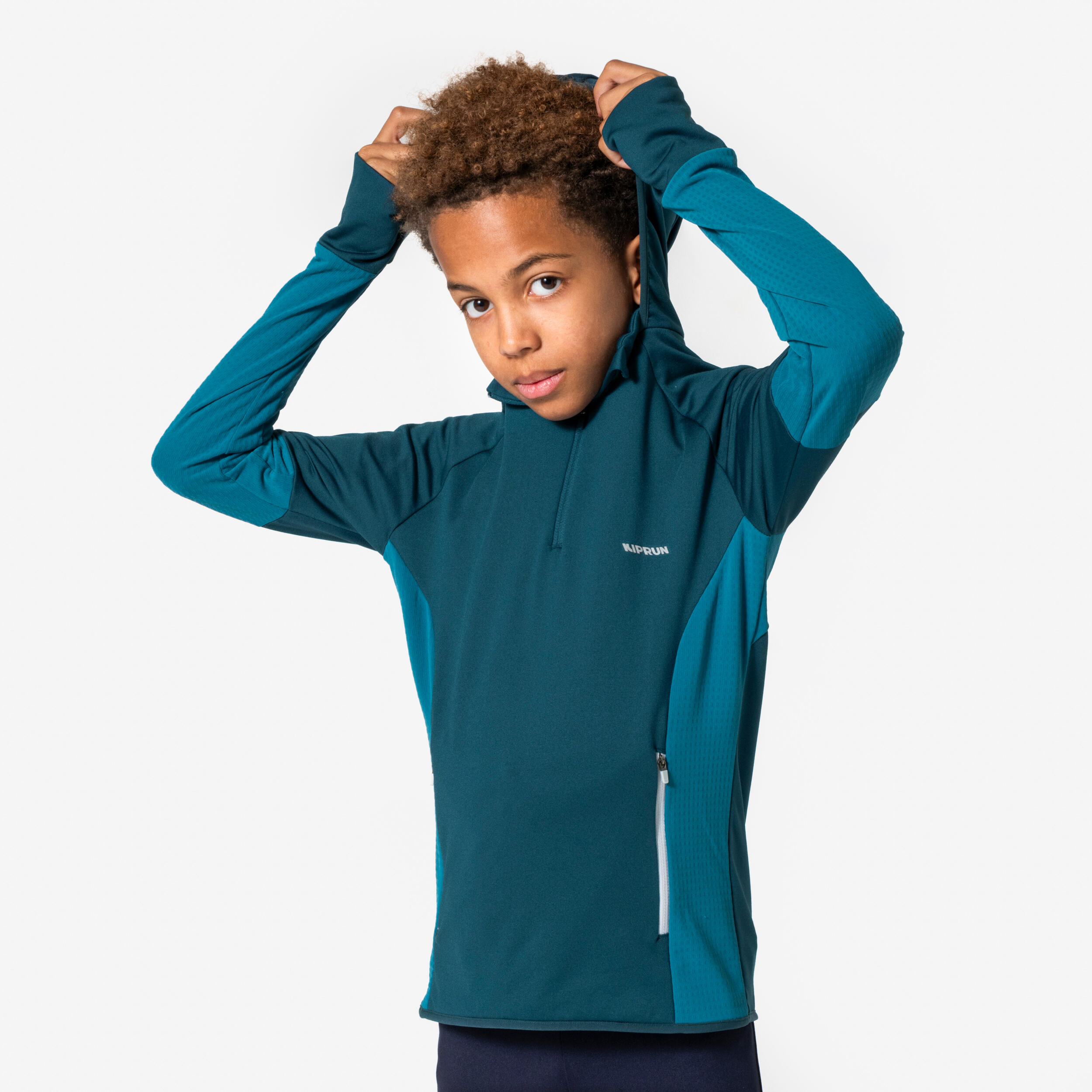 T-shirt manches longues de running garçon, Kiprun Run 900 Warm bleu 7/15