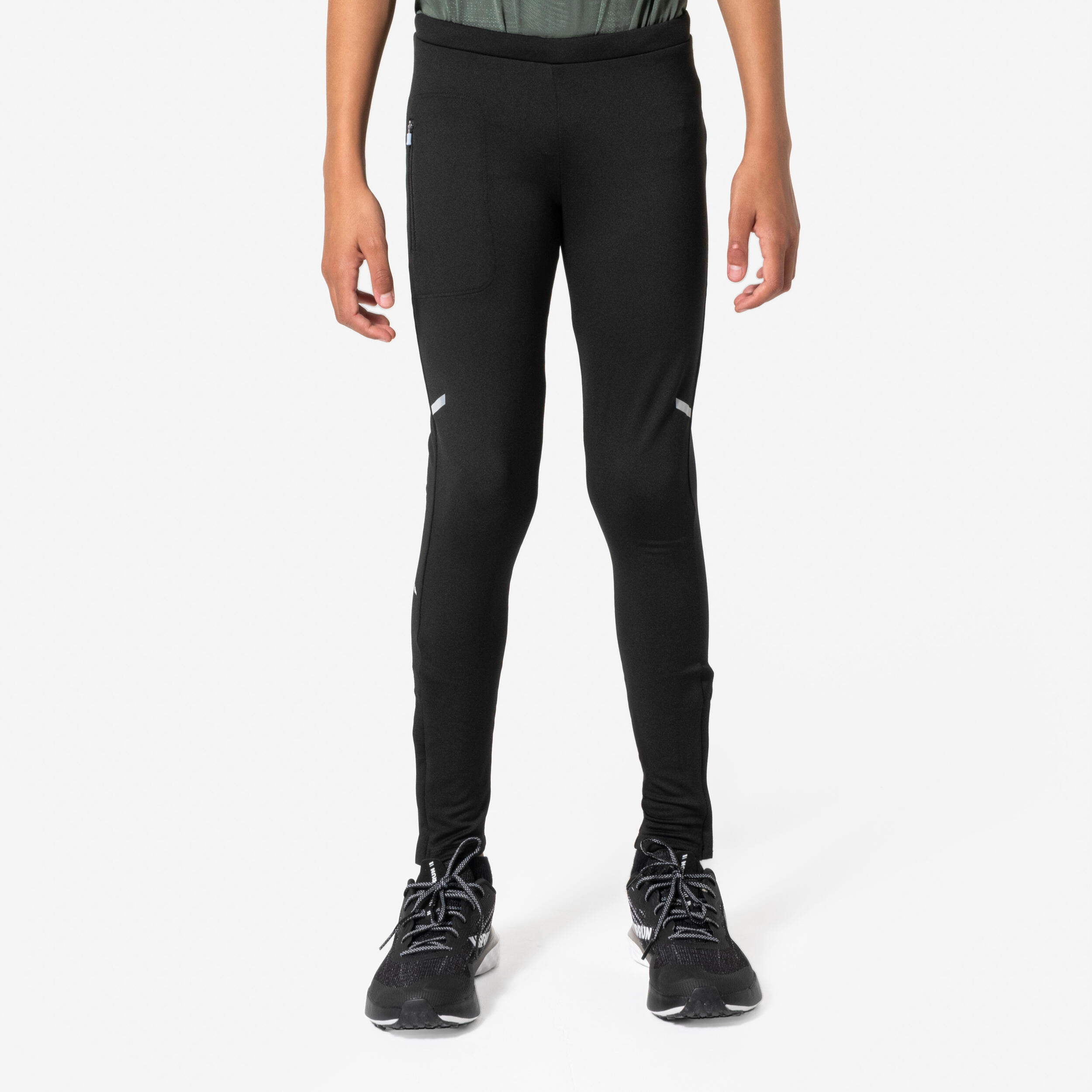 KIPRUN WARM KID'S RUNNING TIGHTS - BLACK