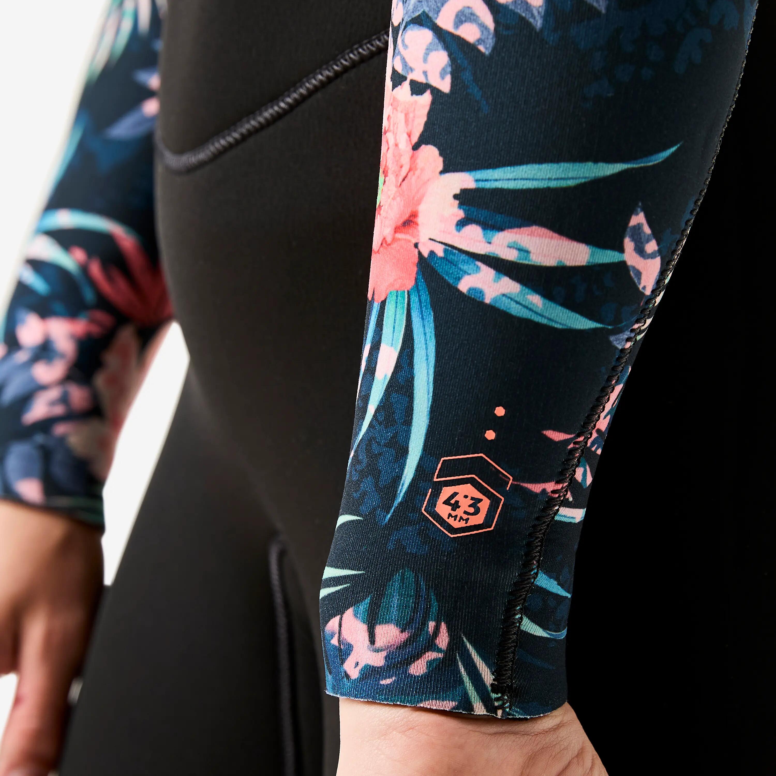 GIRL’S SURFING WETSUIT 500 4/3 MM BLACK RED 5/6