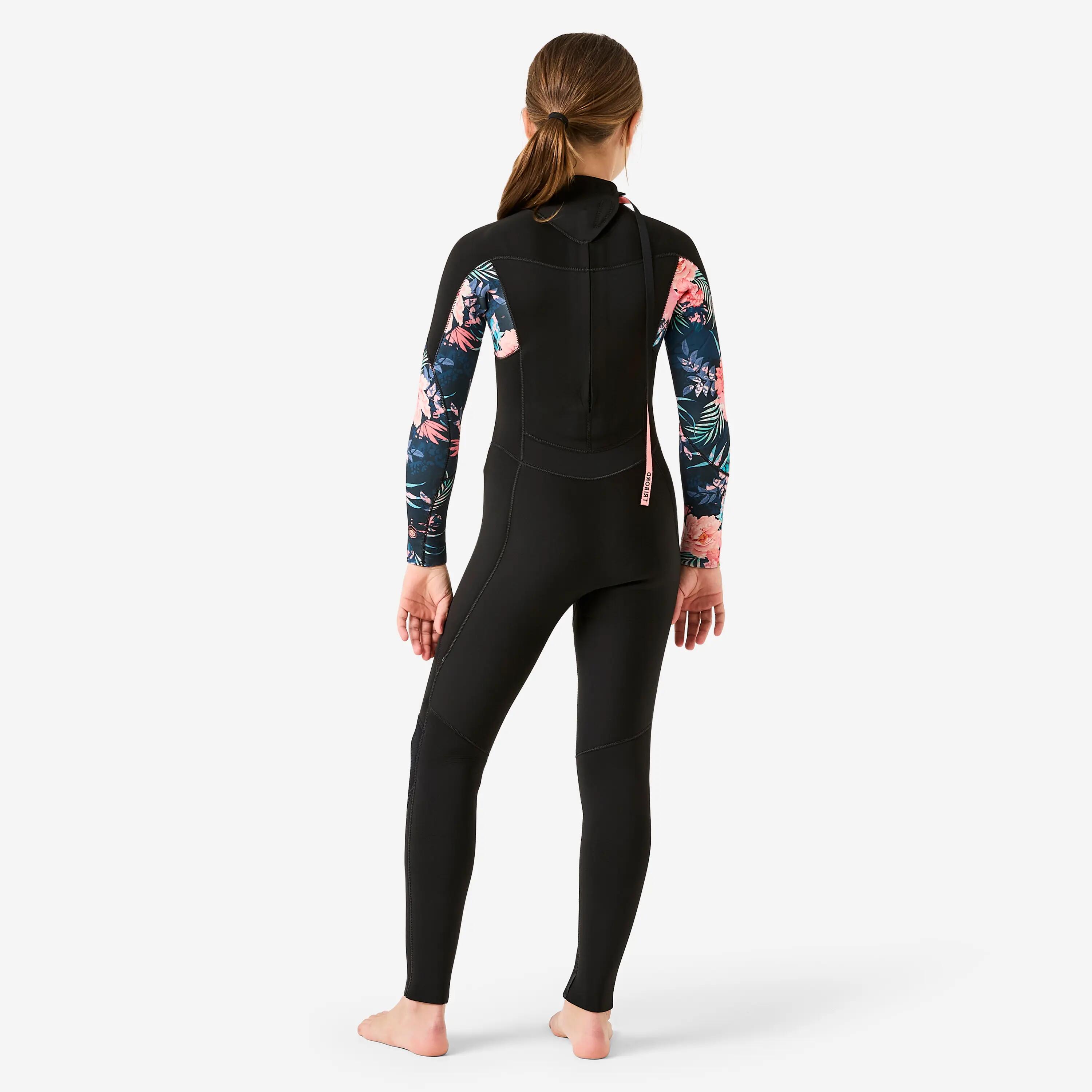 GIRL’S SURFING WETSUIT 500 4/3 MM BLACK RED 2/6