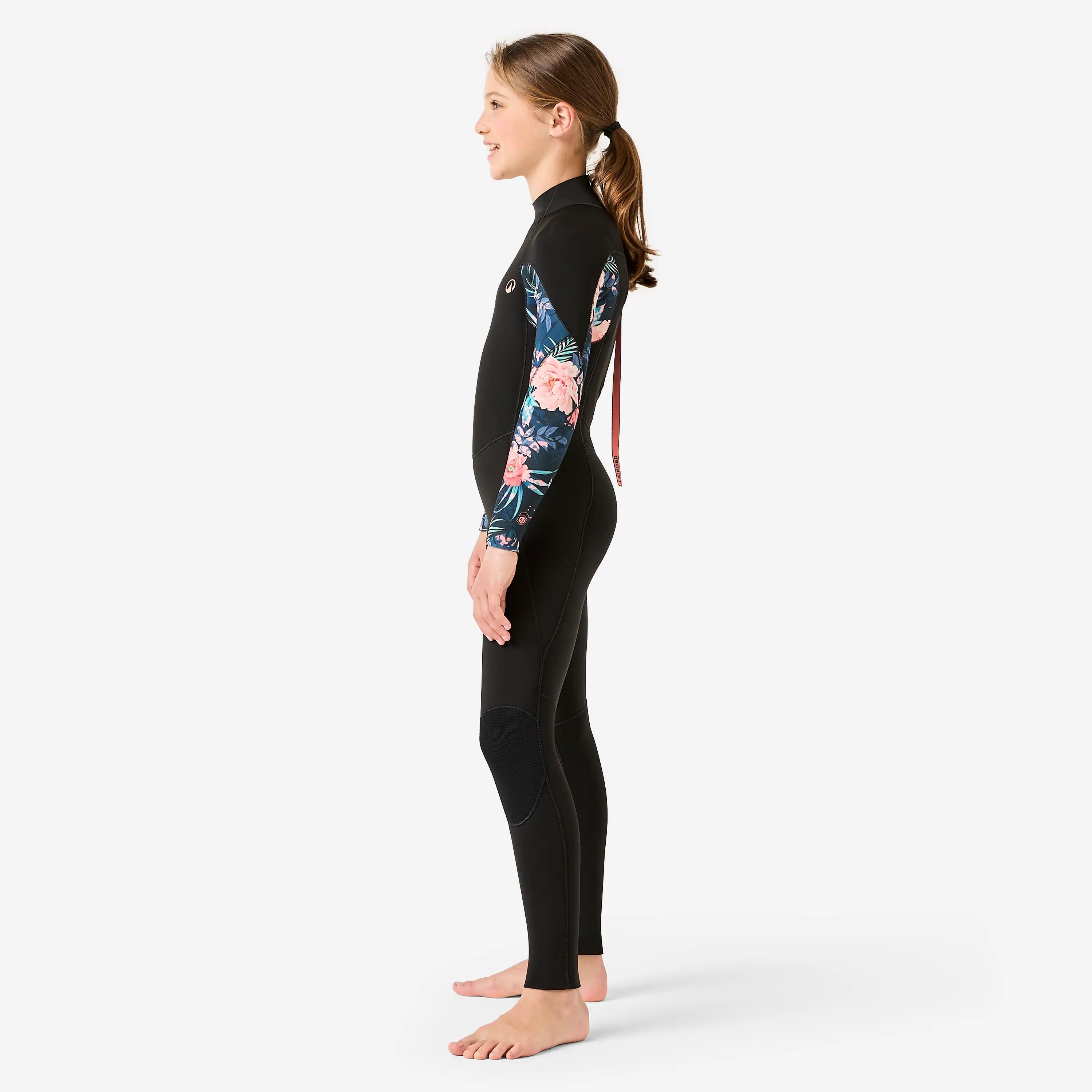 GIRL’S SURFING WETSUIT 500 4/3 MM BLACK RED 4/6