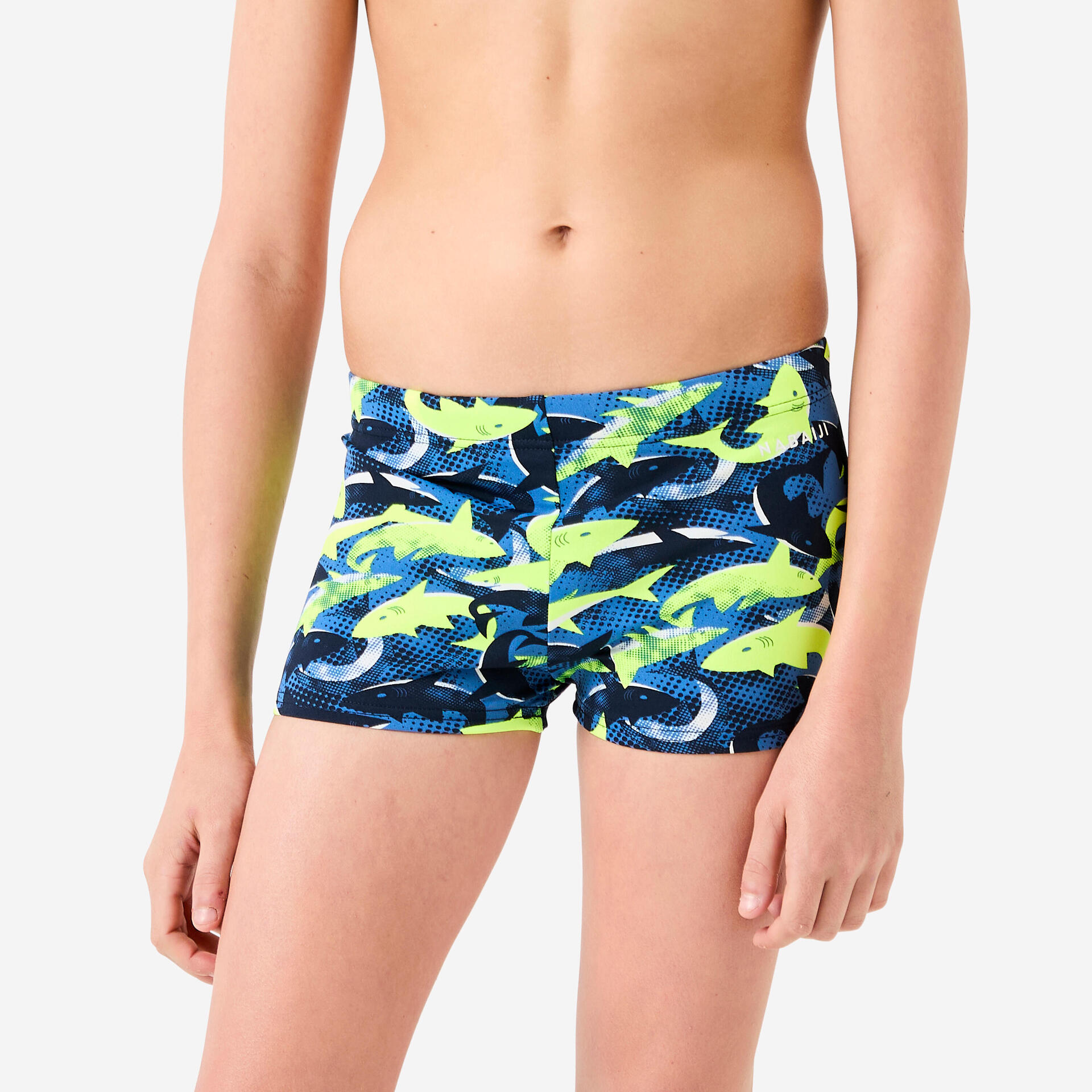 Maillot boxer de bain natation garçon enfant - 500 fitib shark noir jaune fluo - Sports nautiques et aquatiques - Matériel de Natation - NABAIJI-