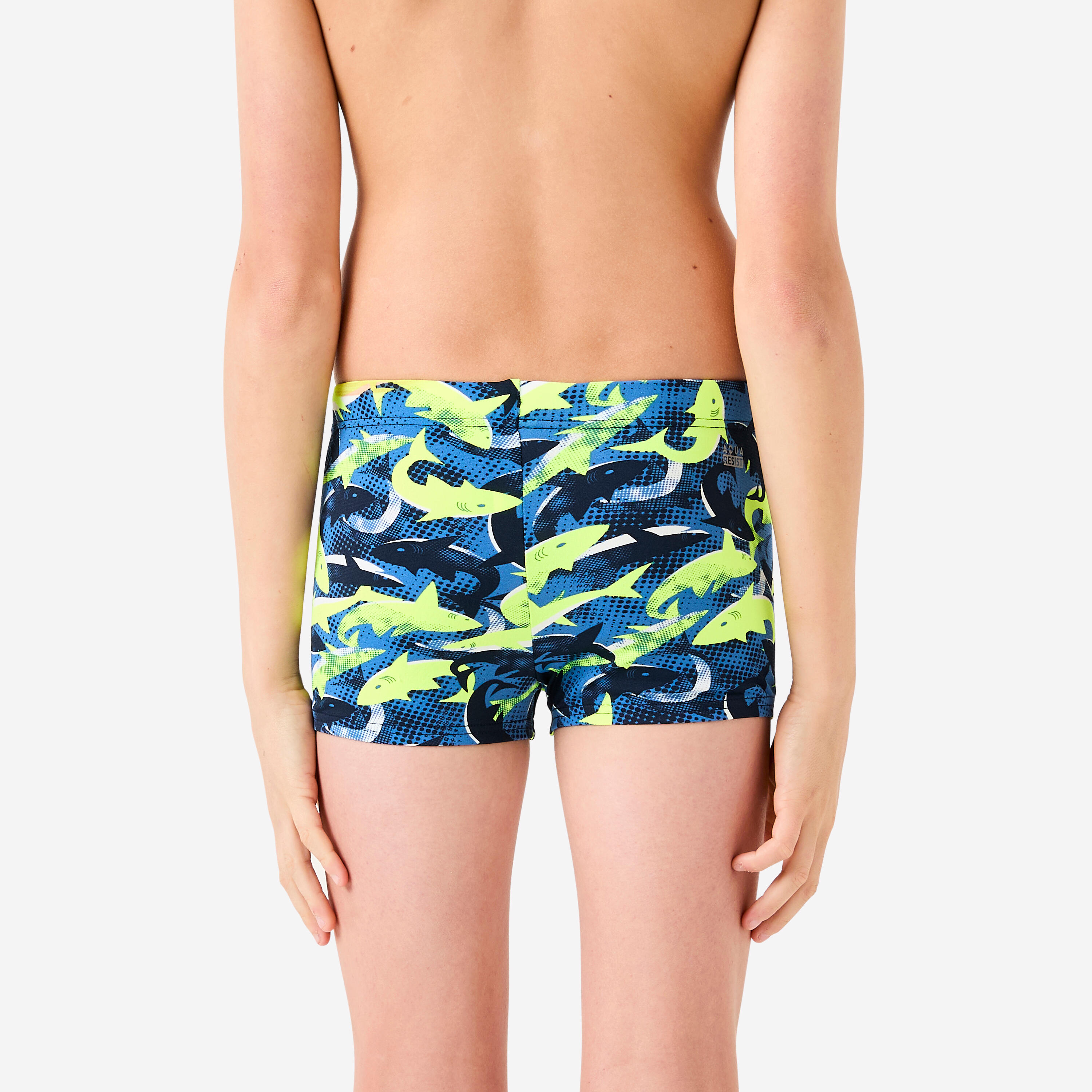 Maillot boxer de bain natation Garçon enfant - 500 Fitib shark noir jaune fluo 2/7