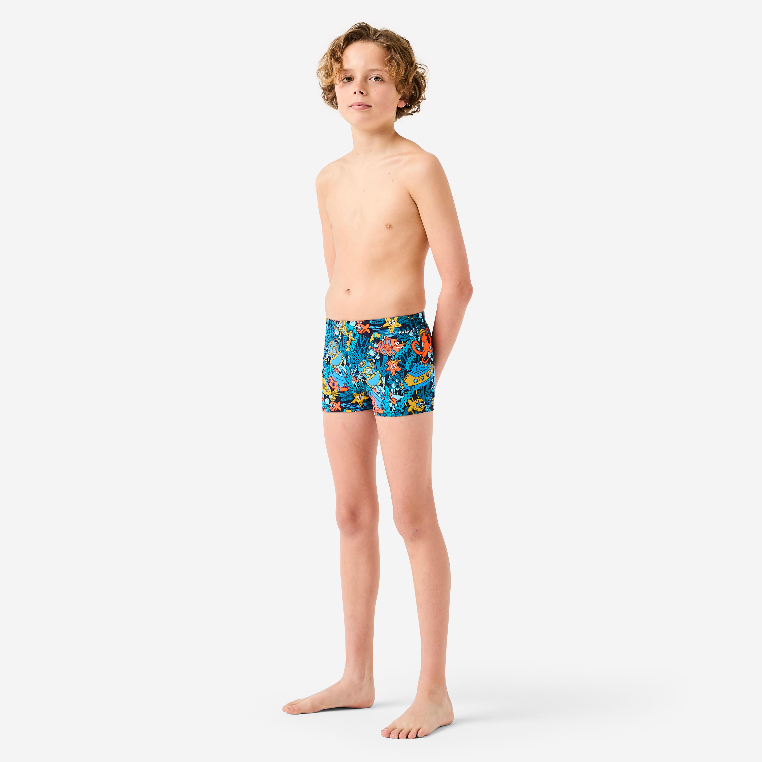Maillot boxer de bain natation Garçon enfant - 500 Fitib all marin bleu rouge 3/7