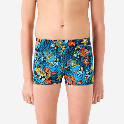 Maillot boxer de bain natation Garçon ado - 500 Fitib noir bleu rouge jaune vert