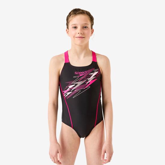 Maillot de bain 1 pièce natation Fille - Speedo Medley noir et rose