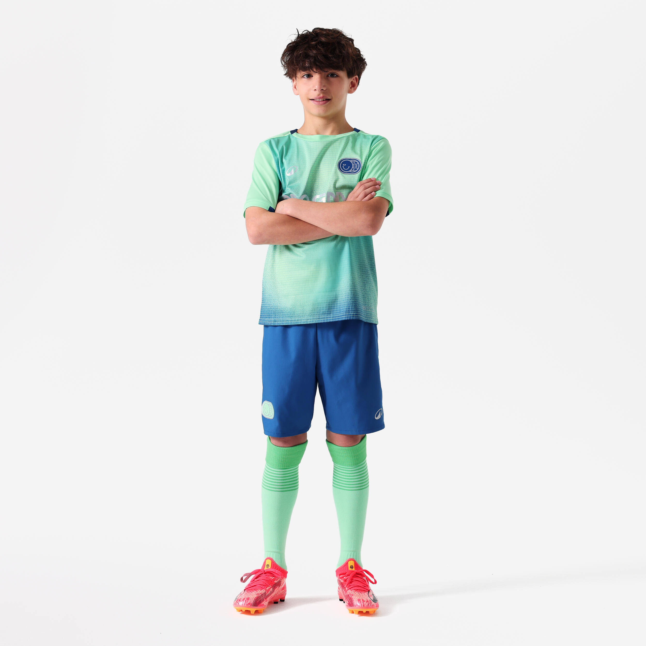 Kids' Football Shorts Viralto Kids - Blue/Green Stripe -  2