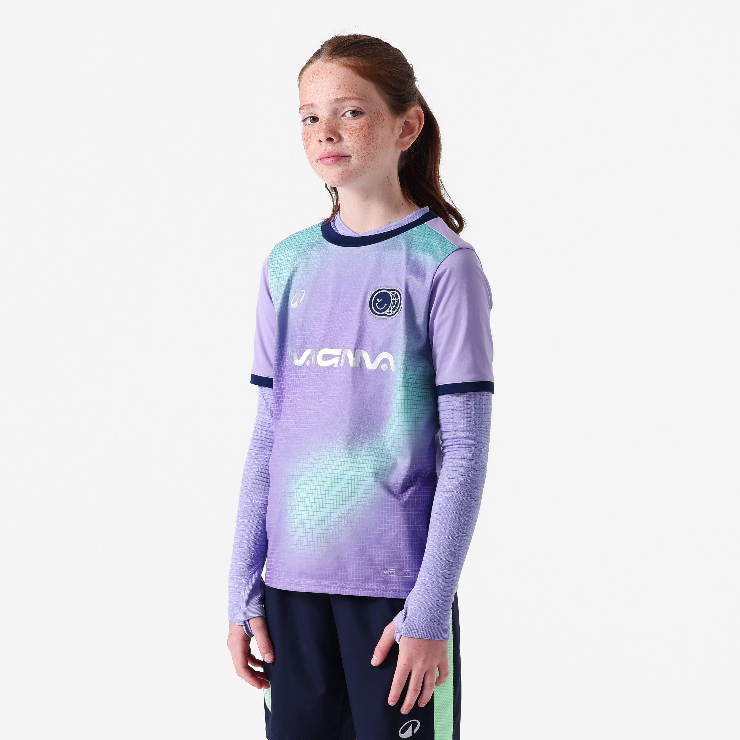 Kids' Short-Sleeved Football Shirt Viralto Kids - Boreal Lavender/Navy