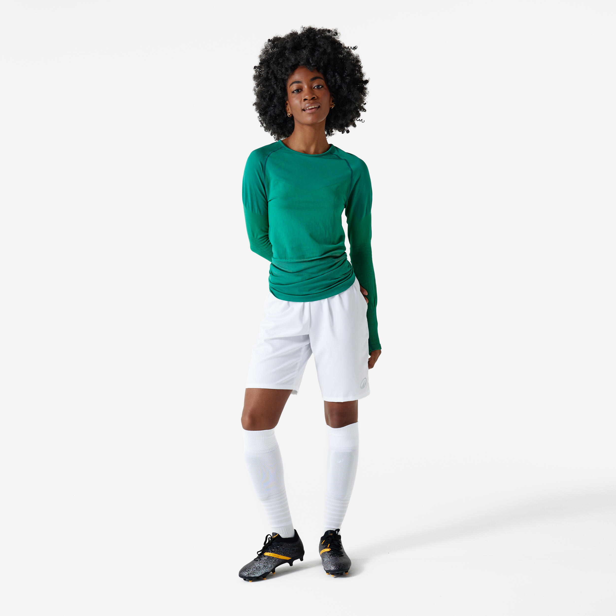Naadloos thermoshirt met lange mouwen voor voetbal Keepdry groen 6/7