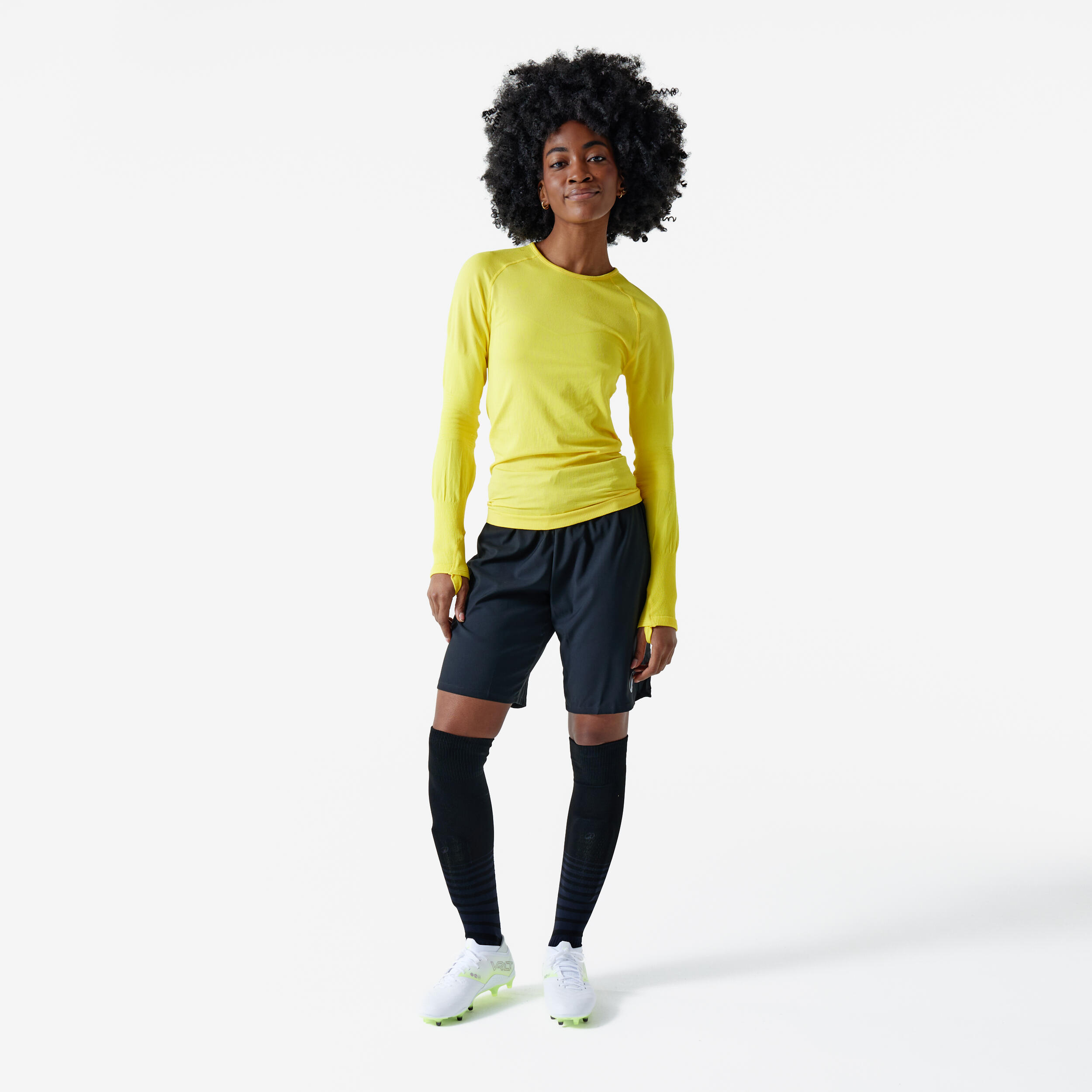 Naadloos thermoshirt met lange mouwen voor voetbal Keepdry fluogeel 7/13