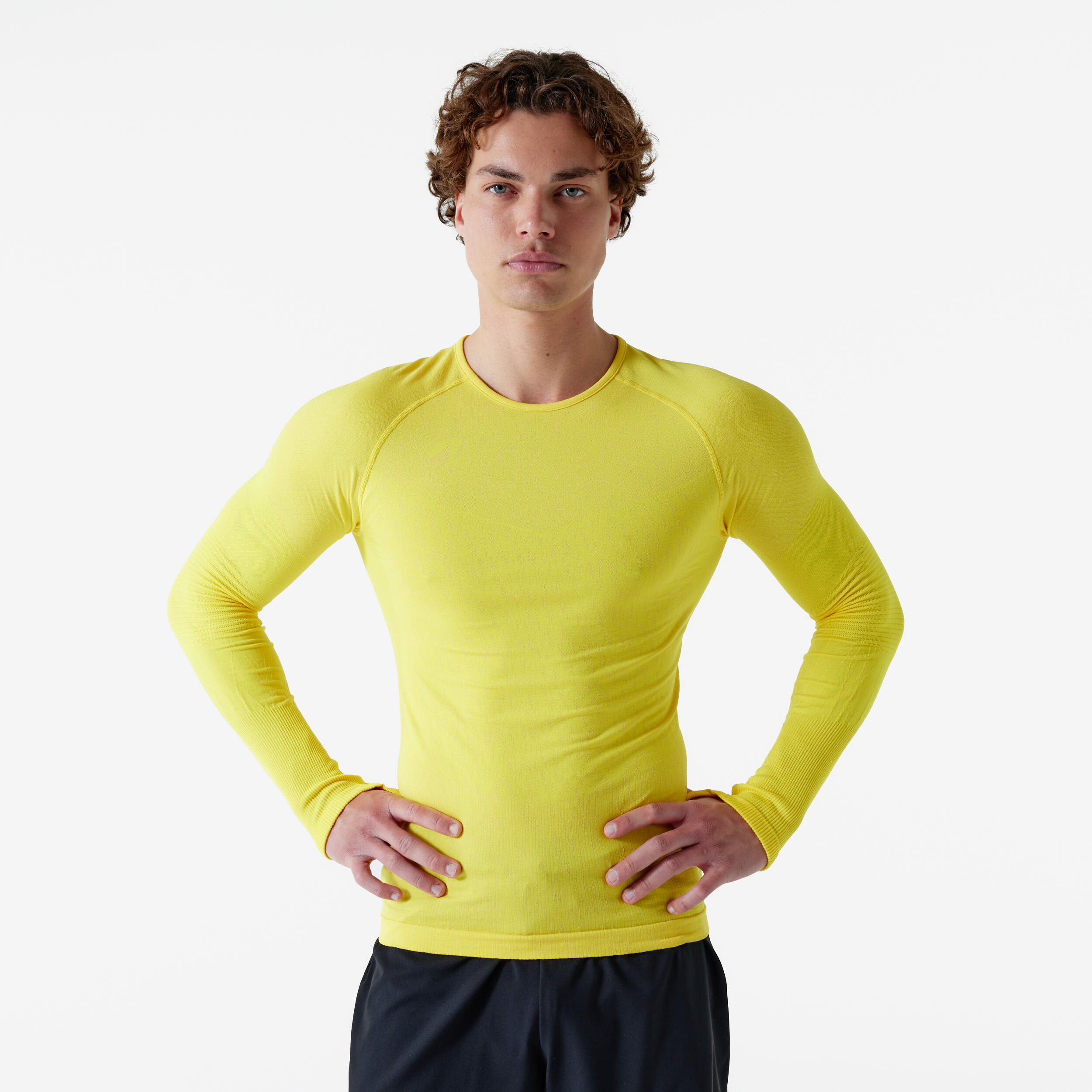 Naadloos thermoshirt met lange mouwen voor voetbal Keepdry fluogeel 6/13