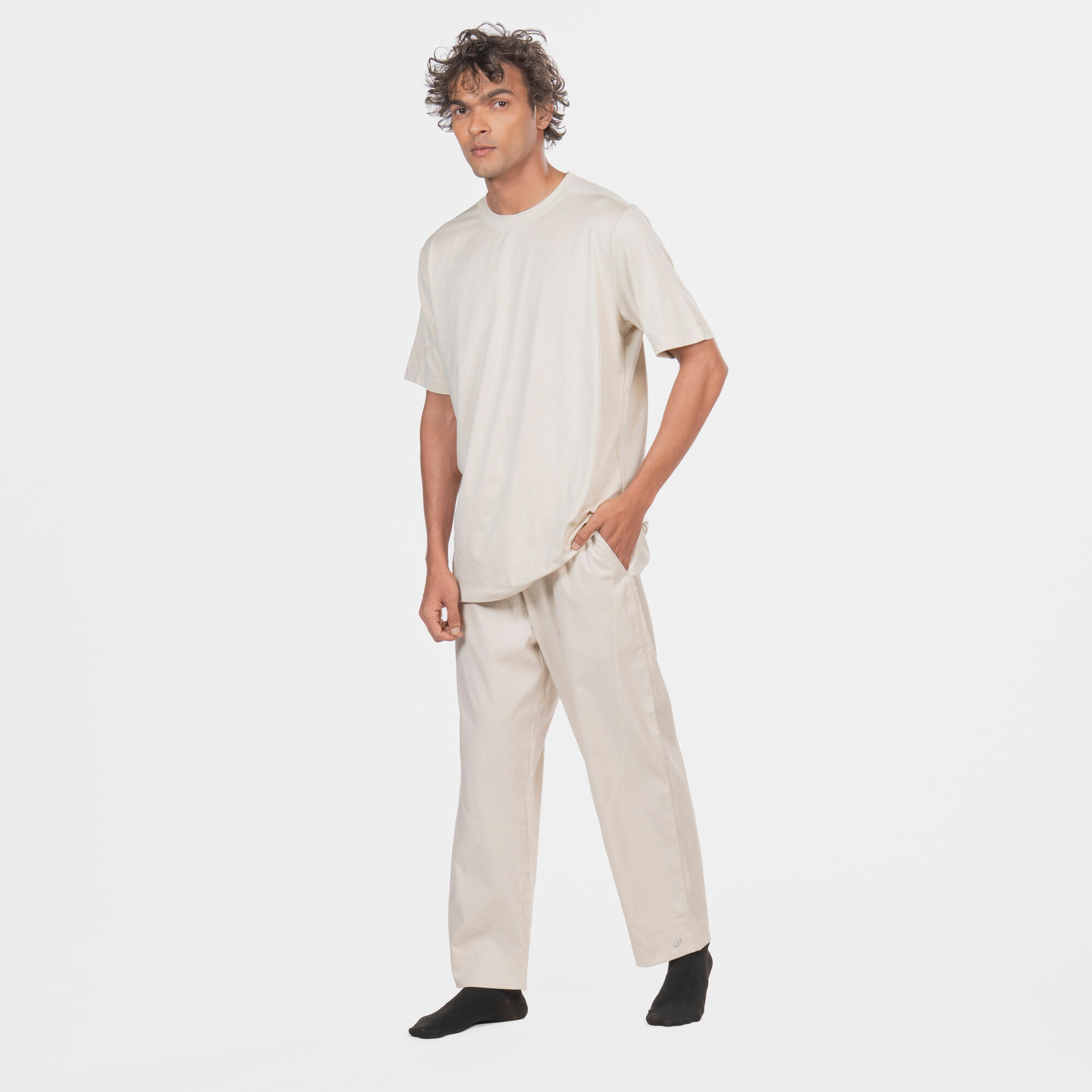 Men Dhoti Yoga Pants - Beige-image-5