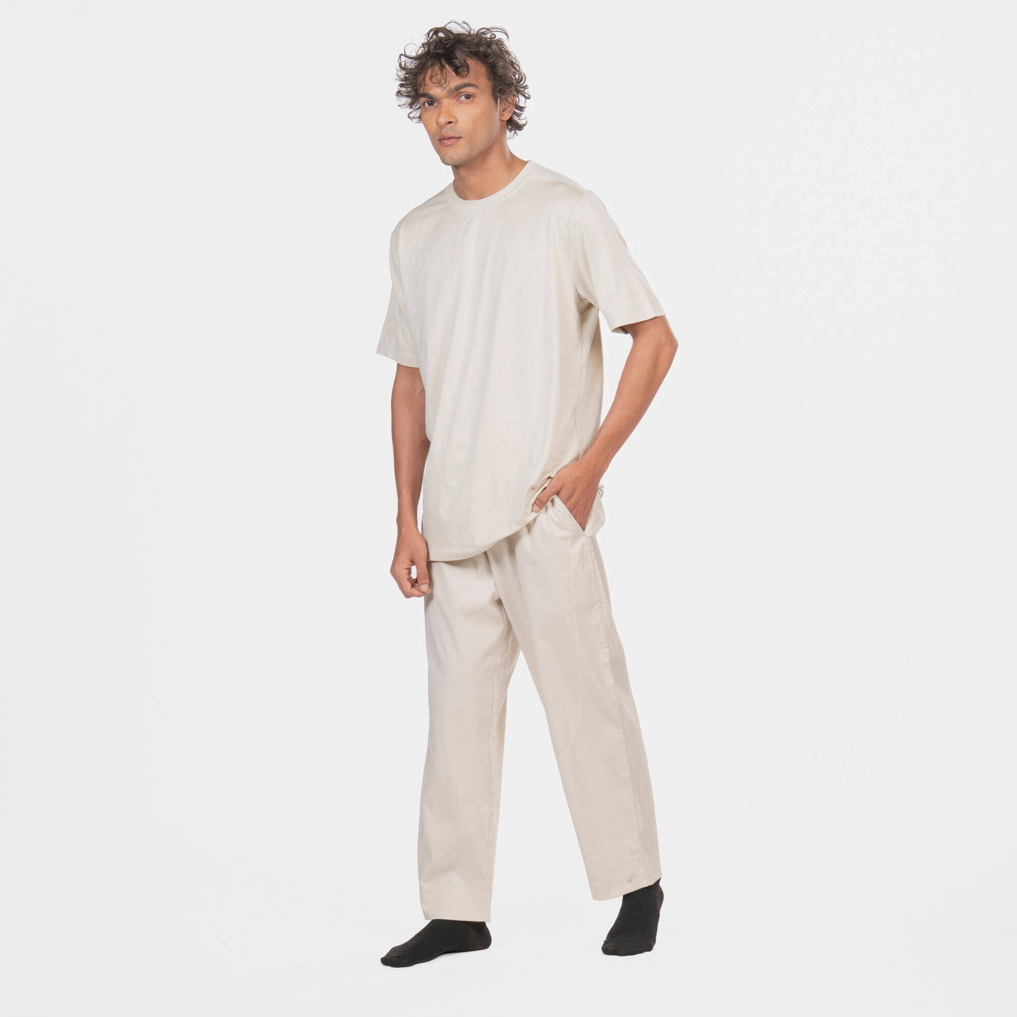 Men Dhoti Yoga Pants - Beige -  1