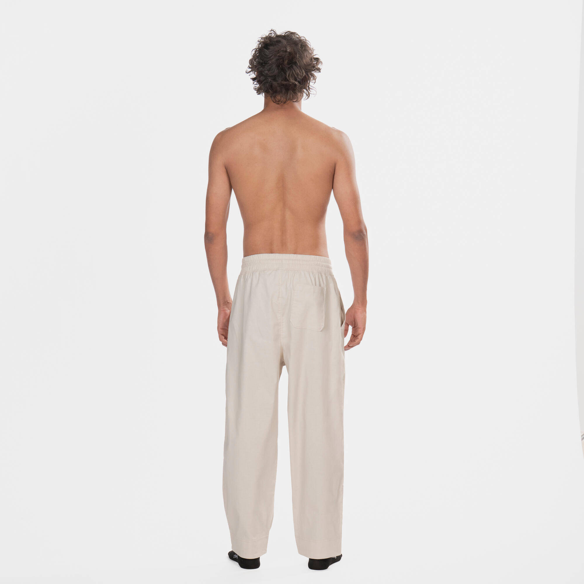 Men Dhoti Yoga Pants - Beige -  4