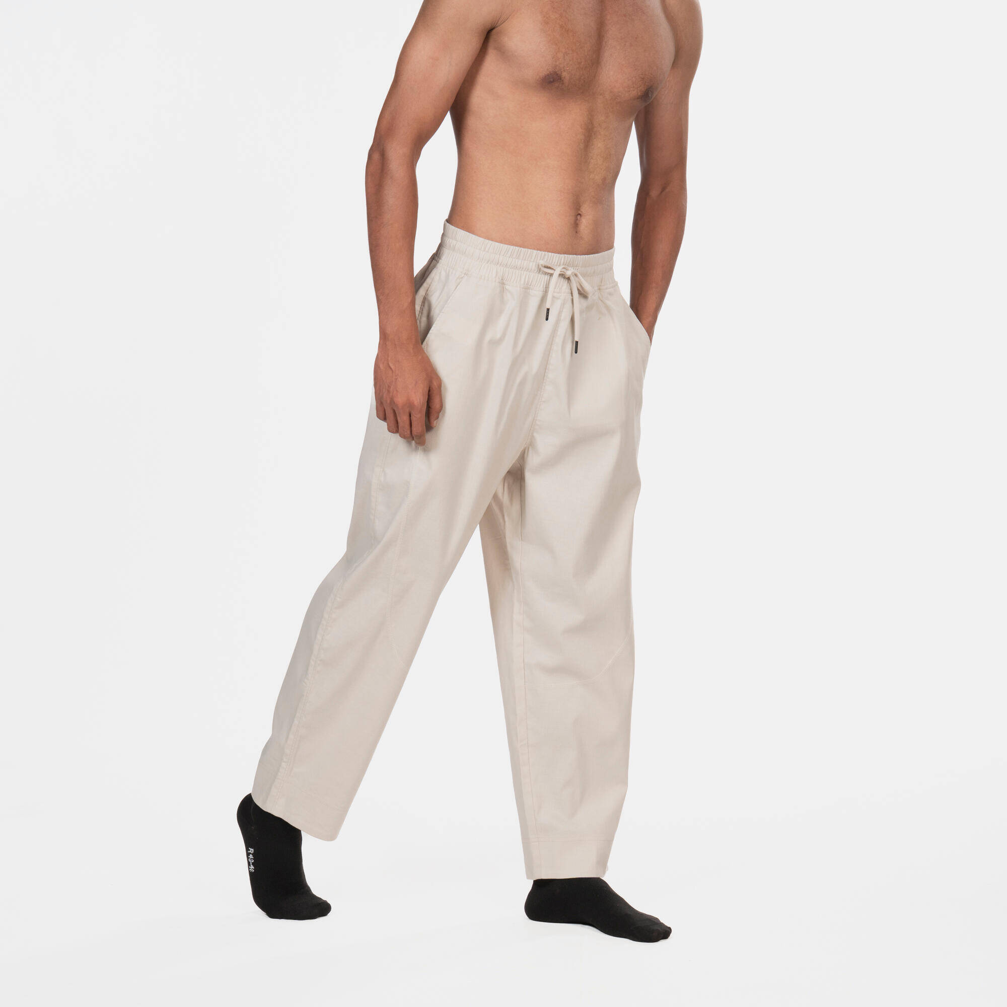 Men Dhoti Yoga Pants - Beige -  2