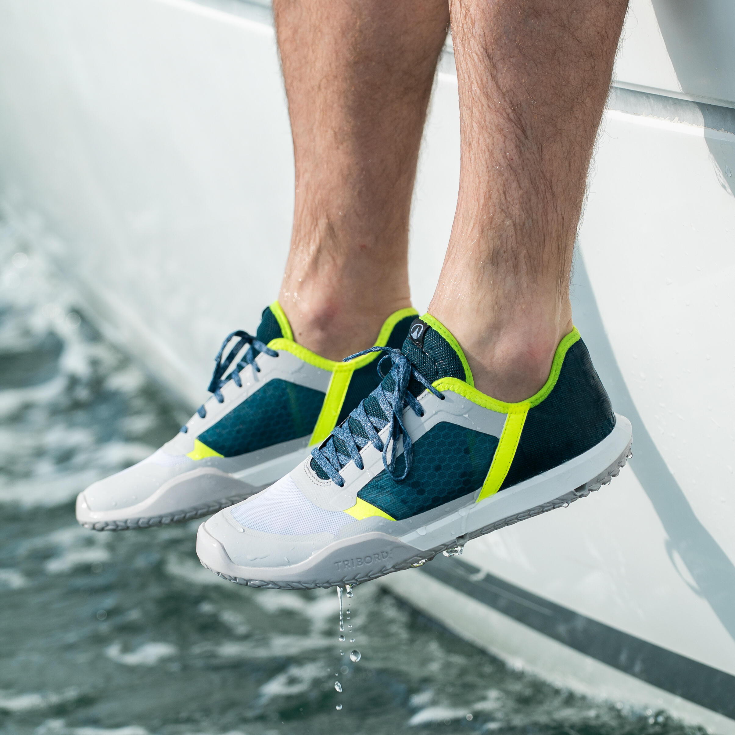 Sapatos de Vela Homem 500 Verde/Amarelo 8/8