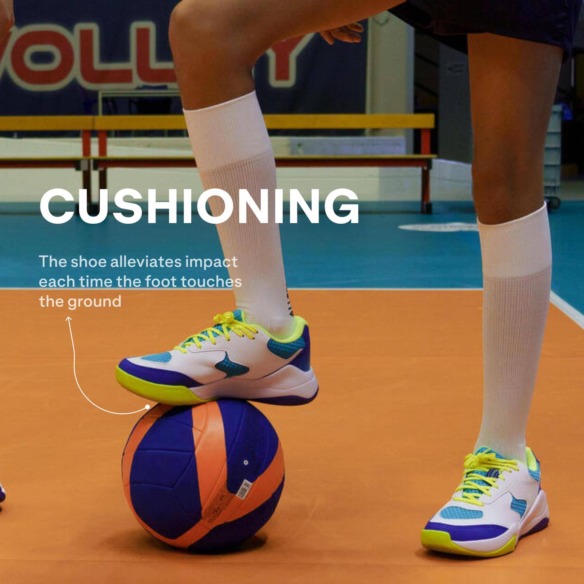 Adult Volleyball Shoes Comfort - White/Blue & Neon Yellow. -  5
