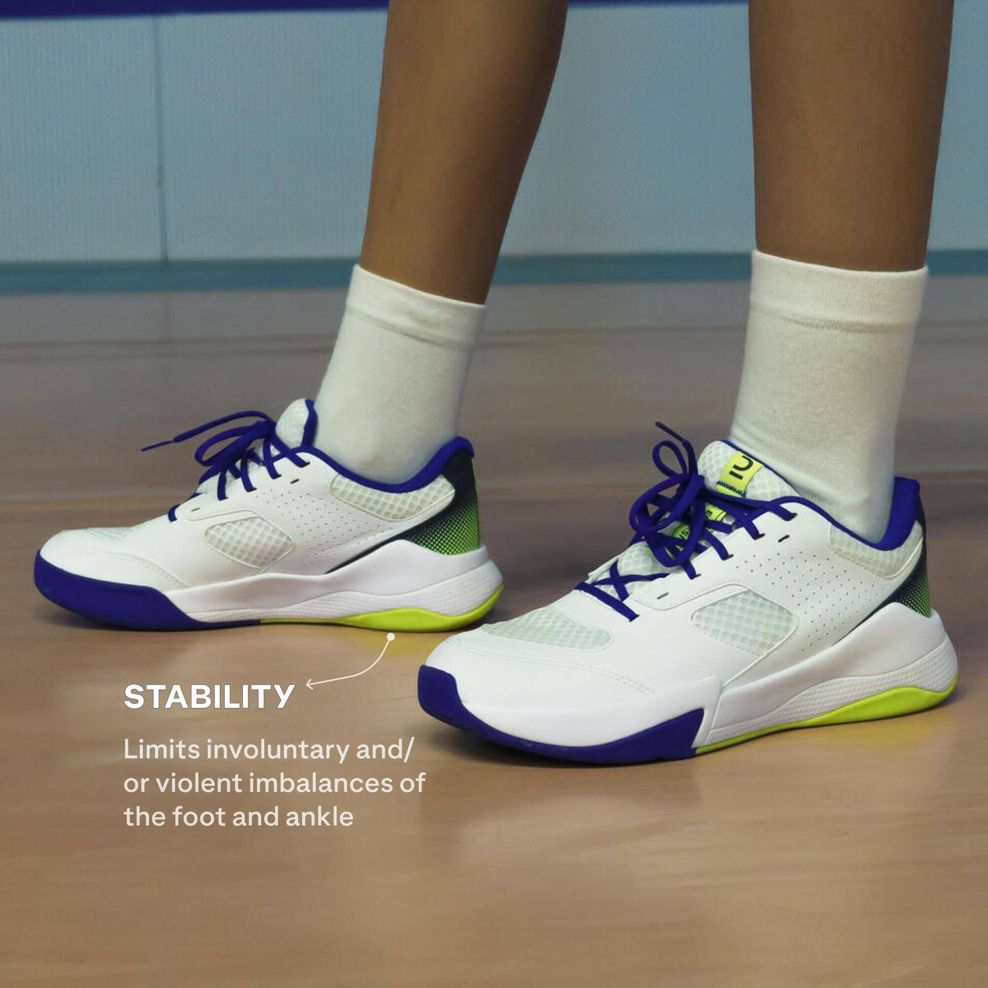 Adult Volleyball Shoes Comfort - White/Blue & Neon Yellow. -  4