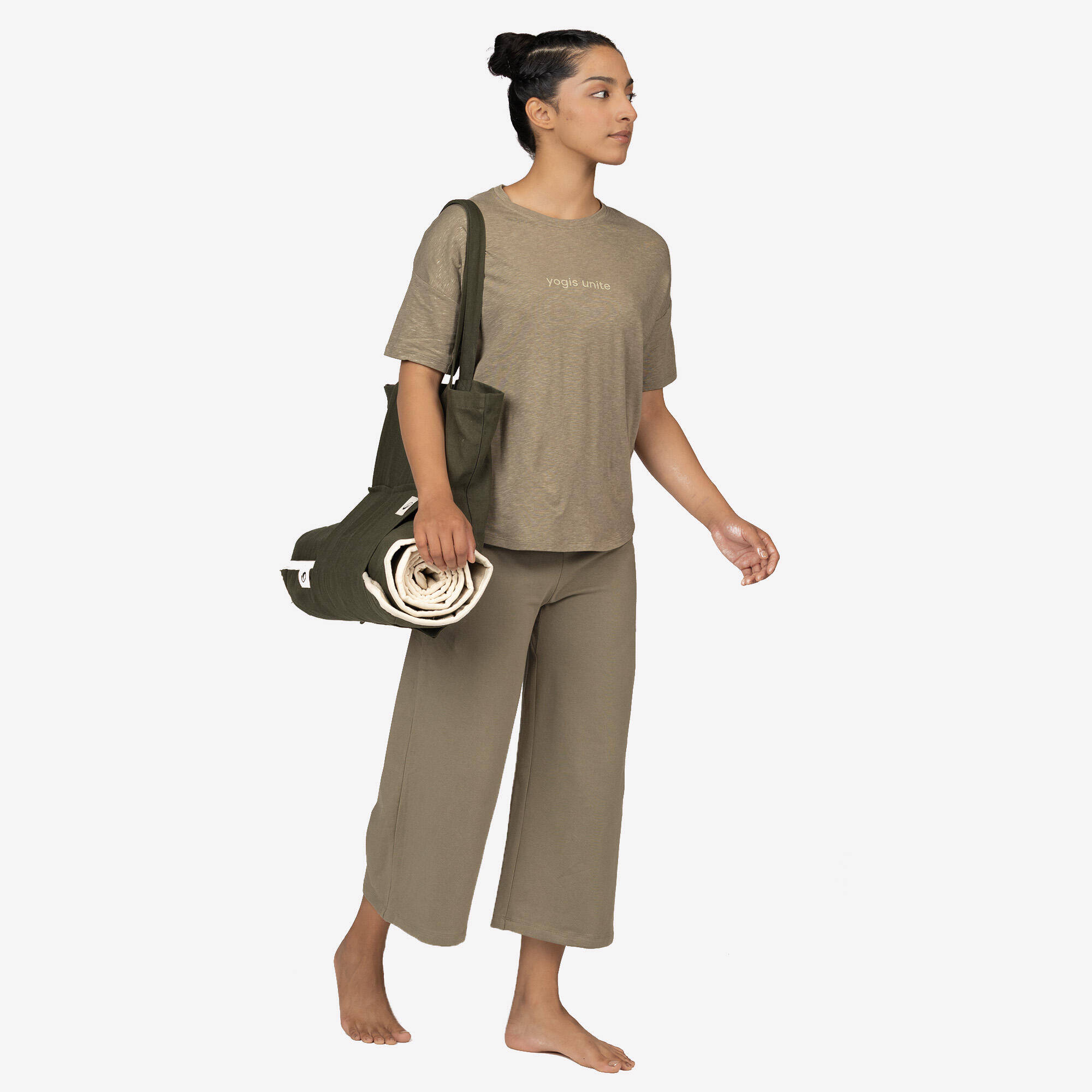 Natural Jute Mat 3mm with carry strap - Khaki Green -  2