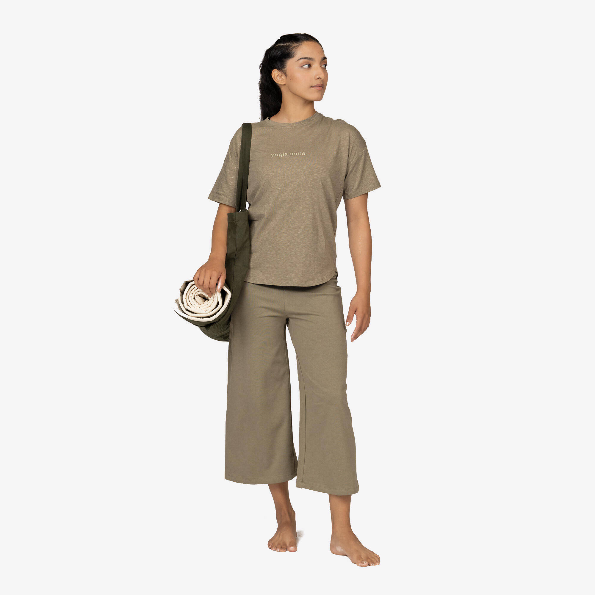 Cotton yoga tote bag Khaki green -  5