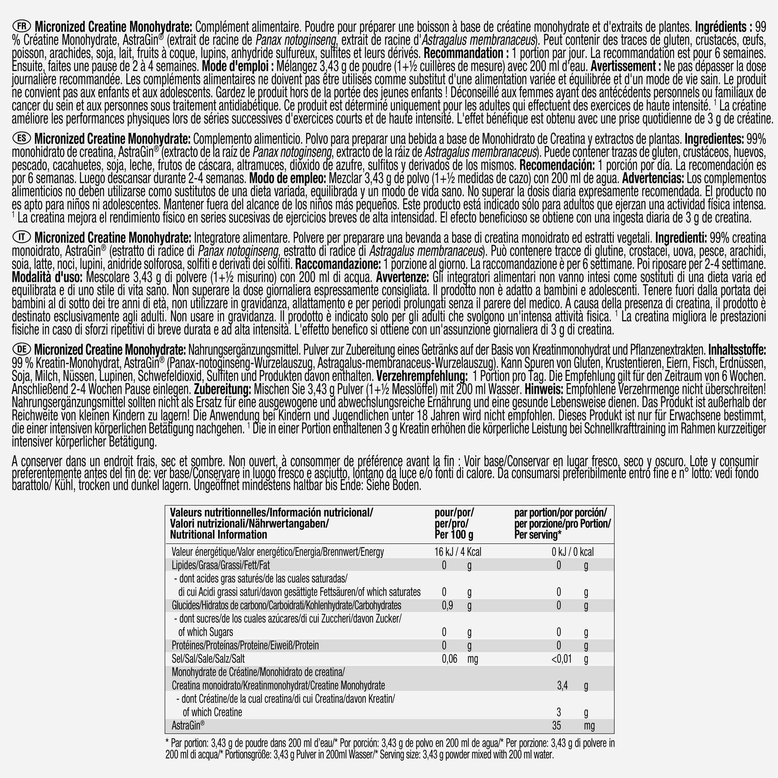 Créatine micronisée goût neutre 310g + serviette offerte 4/4