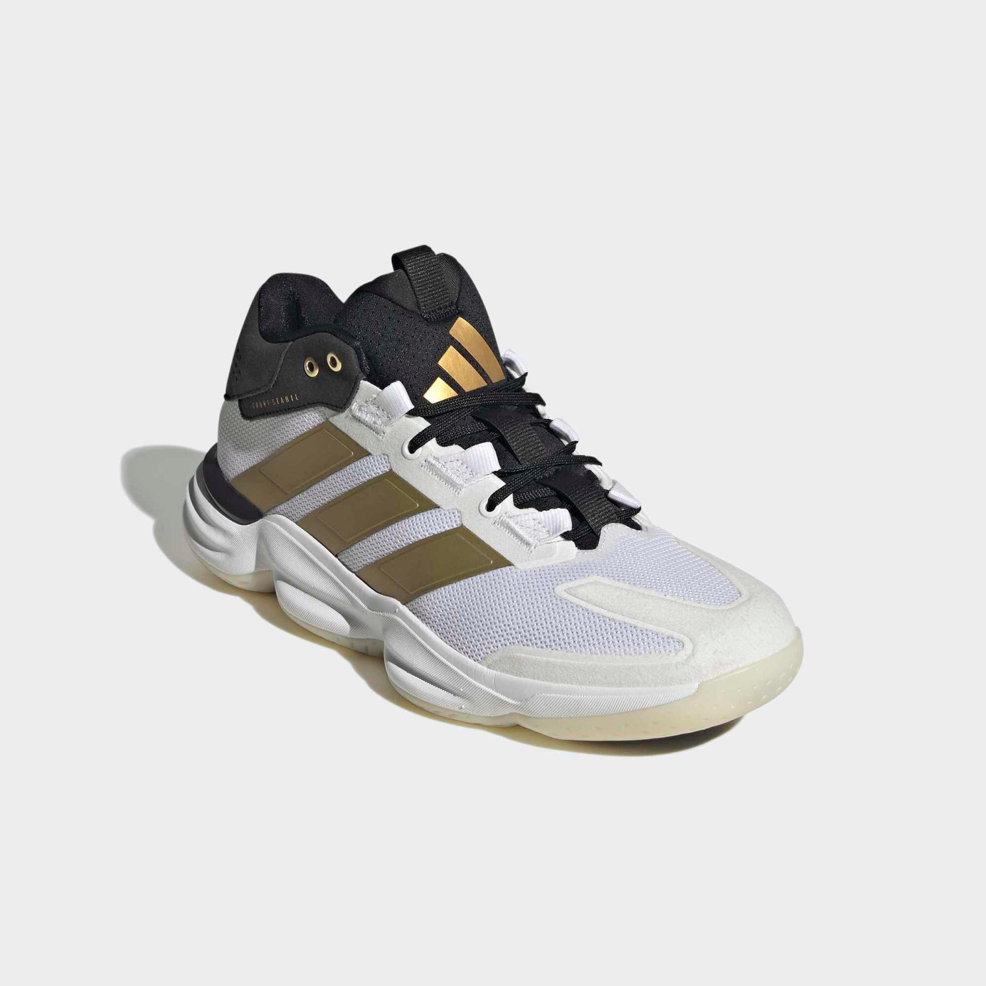 Handballschuhe Erwachsene - Court Stabil, Weiss/Schwarz/Gold 7/9