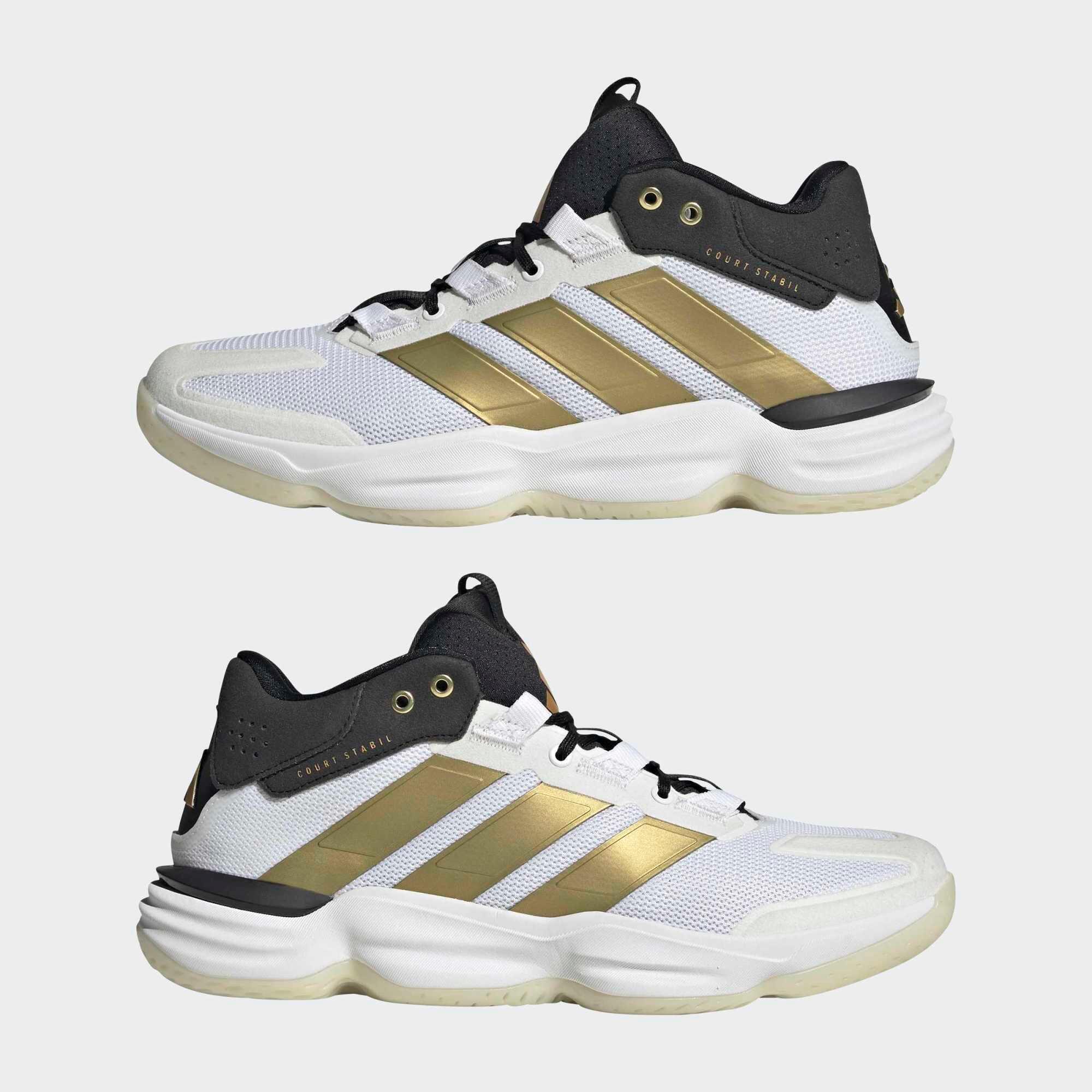 Handballschuhe Erwachsene - Court Stabil, Weiss/Schwarz/Gold 2/9