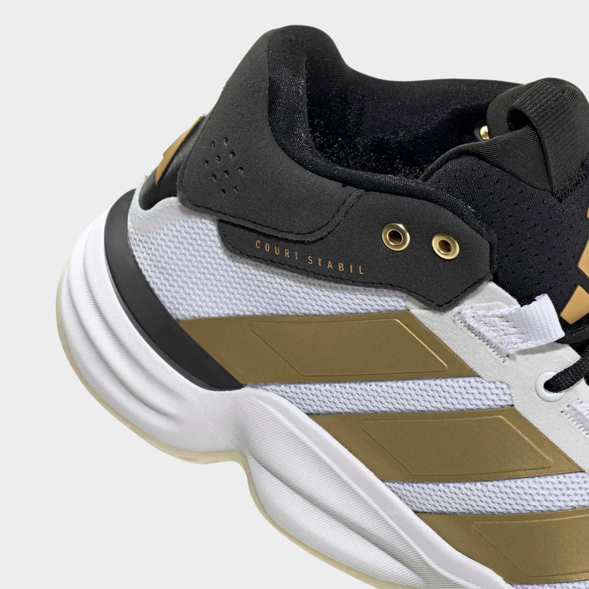 Handballschuhe Erwachsene - Court Stabil, Weiss/Schwarz/Gold 6/9