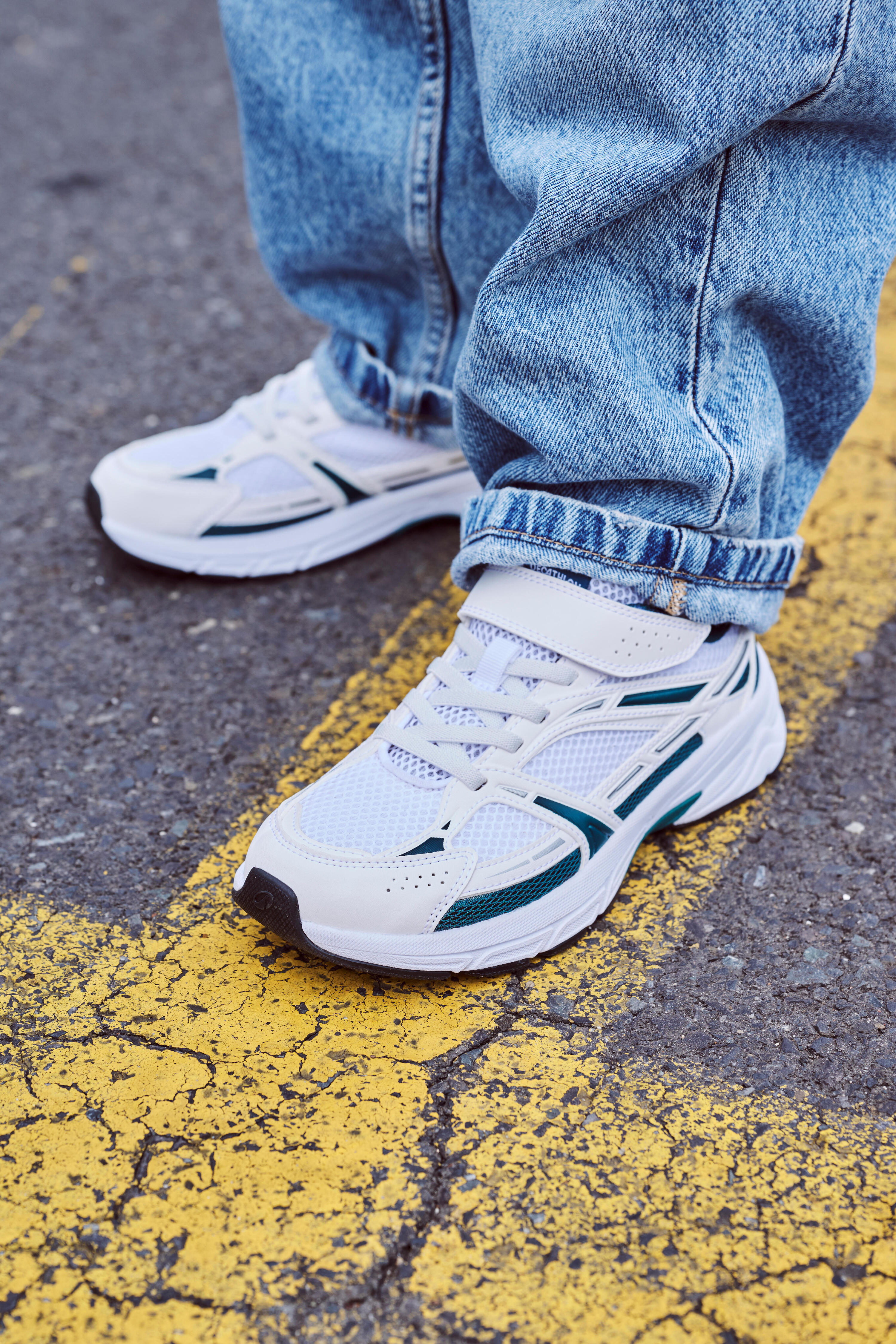 Sportschoenen OG2K voor kinderen wit/groen/zwart 10/10