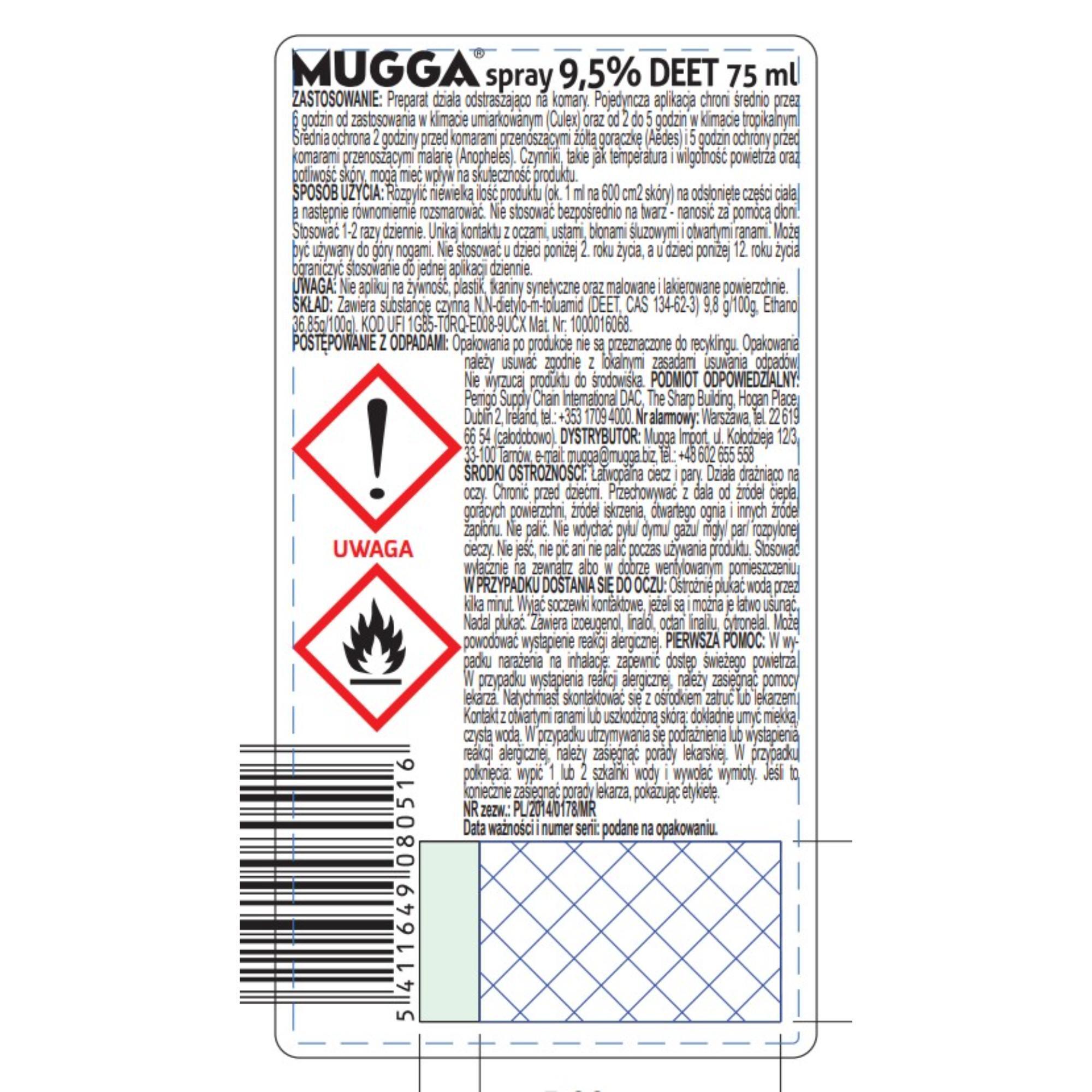 Mugga Spray DEET 9,5% na komary i kleszcze 75ml 2/2