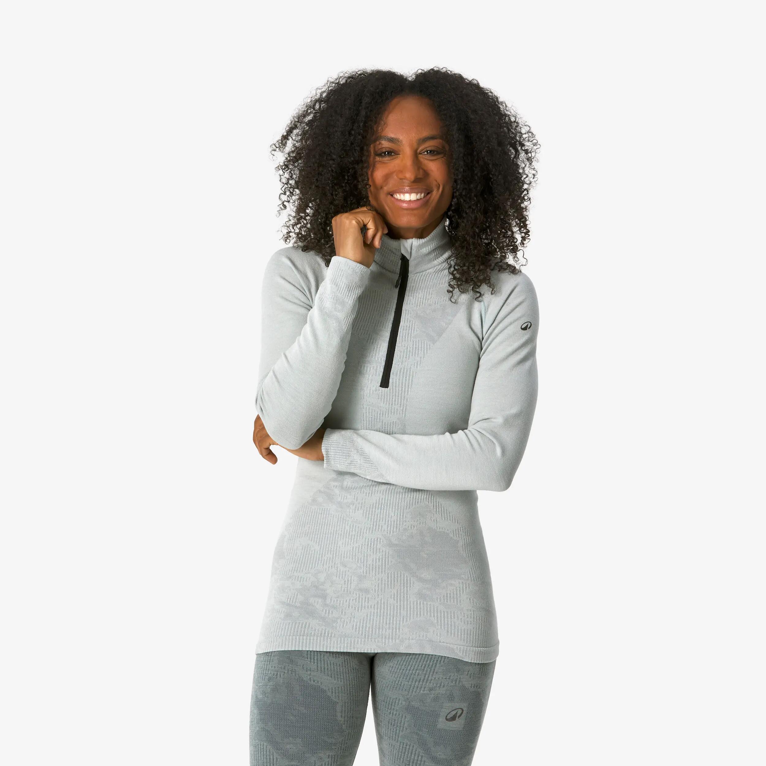 Samarreta tèrmica d'esquí llana merina dona BL Top 900 wool Seamless blau 3/23