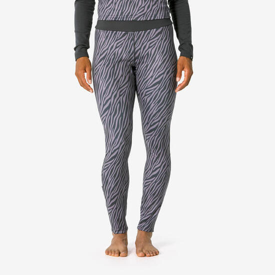 Sous-vêtement pantalon thermique de ski Femme, BL 500 zébré gris