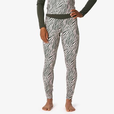 Термоштани жіночі 500 для лижного спорту зелені з принтом зебри