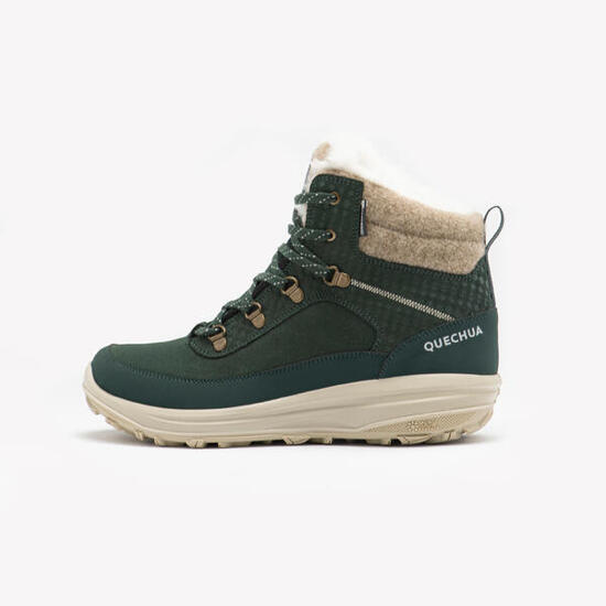 Chaussures hiver de randonnée en cuir et imperméables femme, NH900 vert