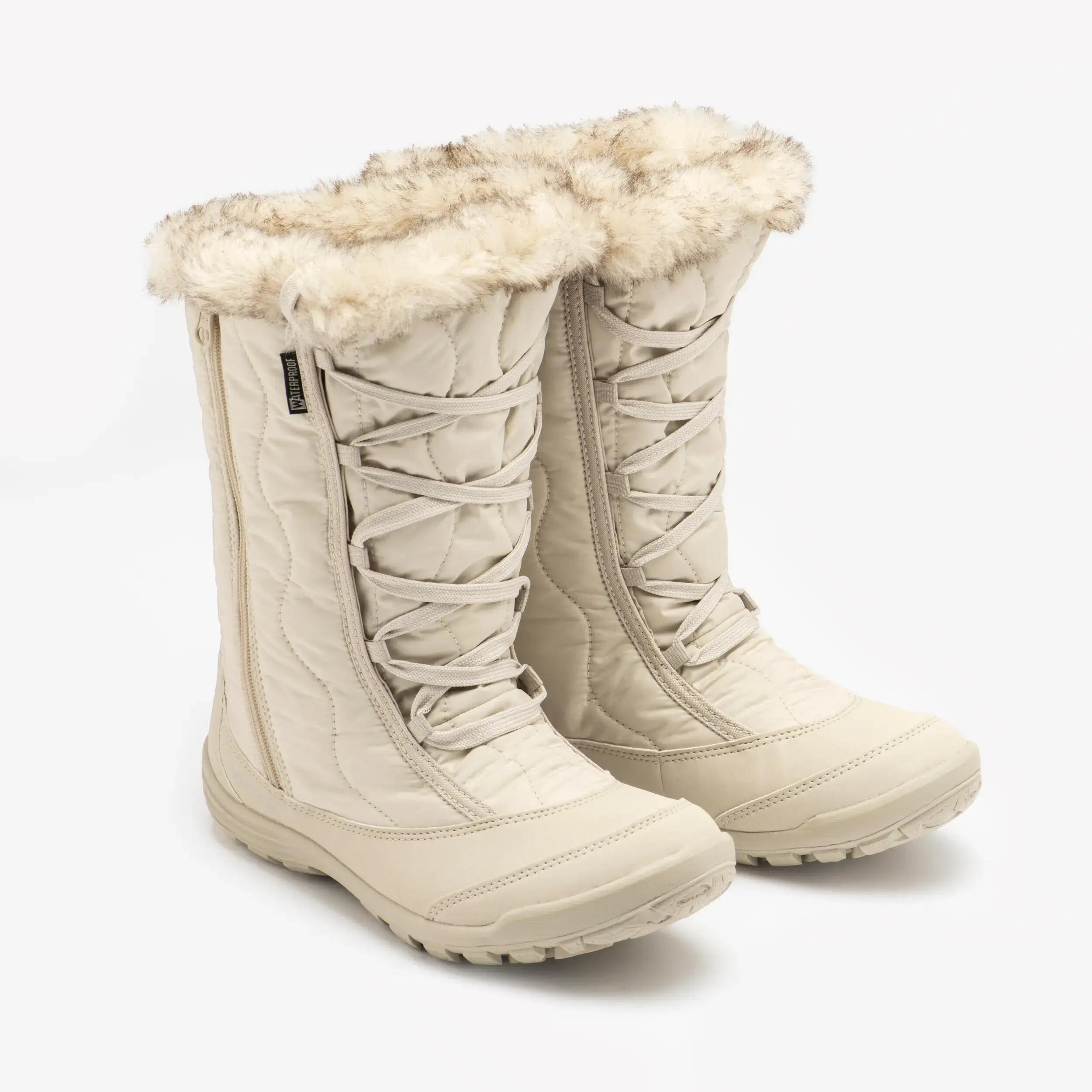 Kids’ warm, waterproof snow boots, sizes UK Jnr 11.5 - 5.5, SH500 Zip Beige -  5